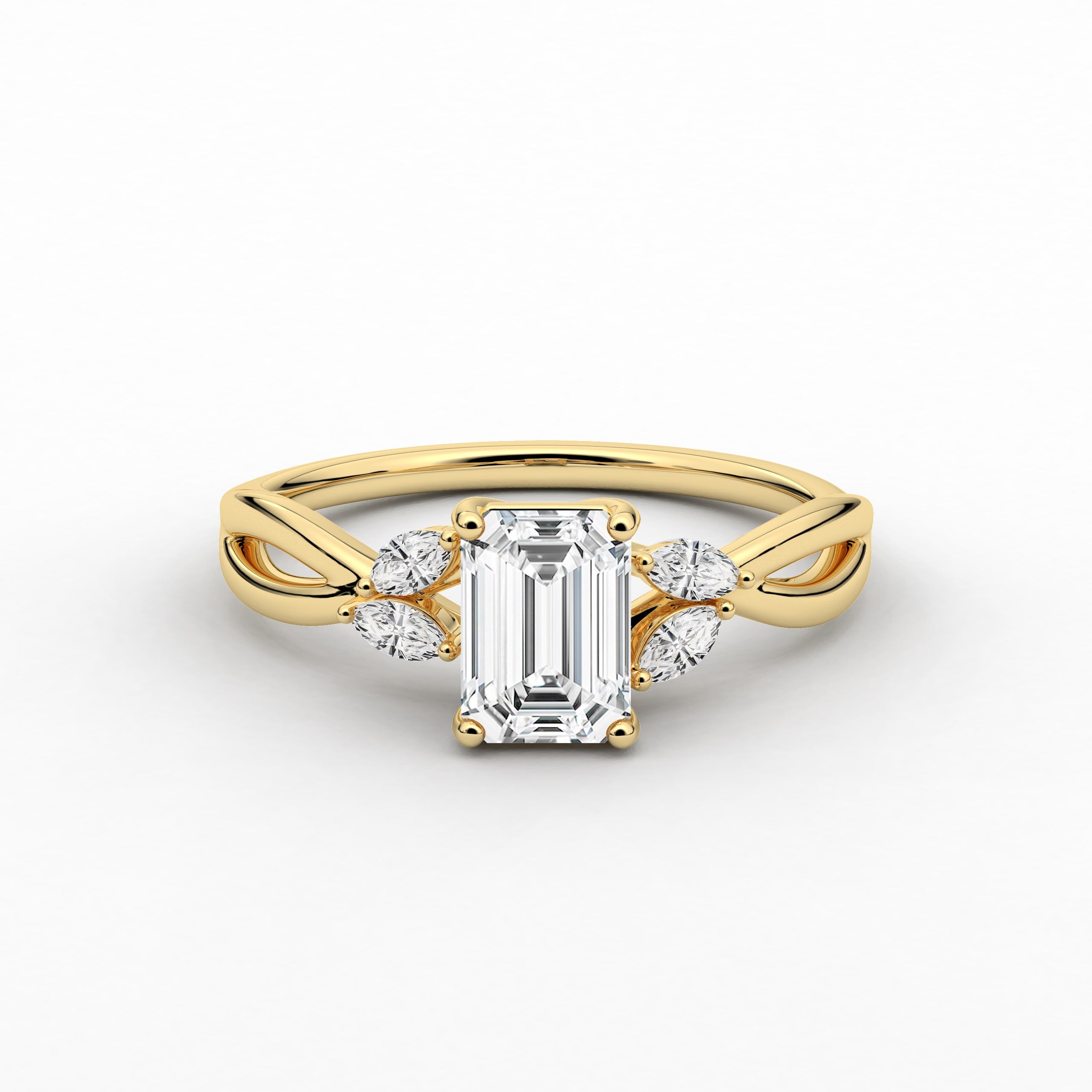 Yellow Gold Emerald Cut Marquise Engagement Rings
