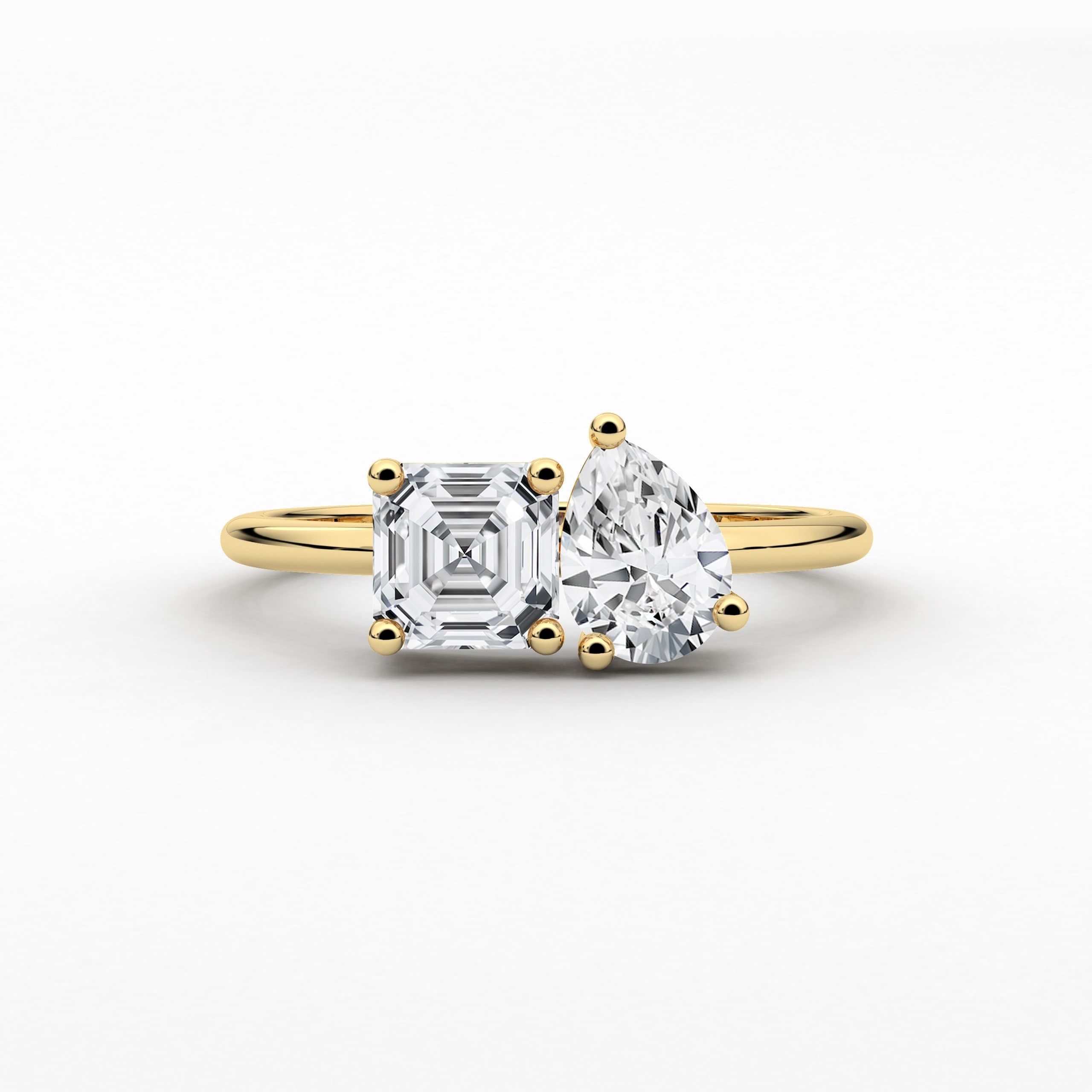 Toi Et Moi Engagement Ring, Asscher and Pear Cut Lab Grown Diamond Ring