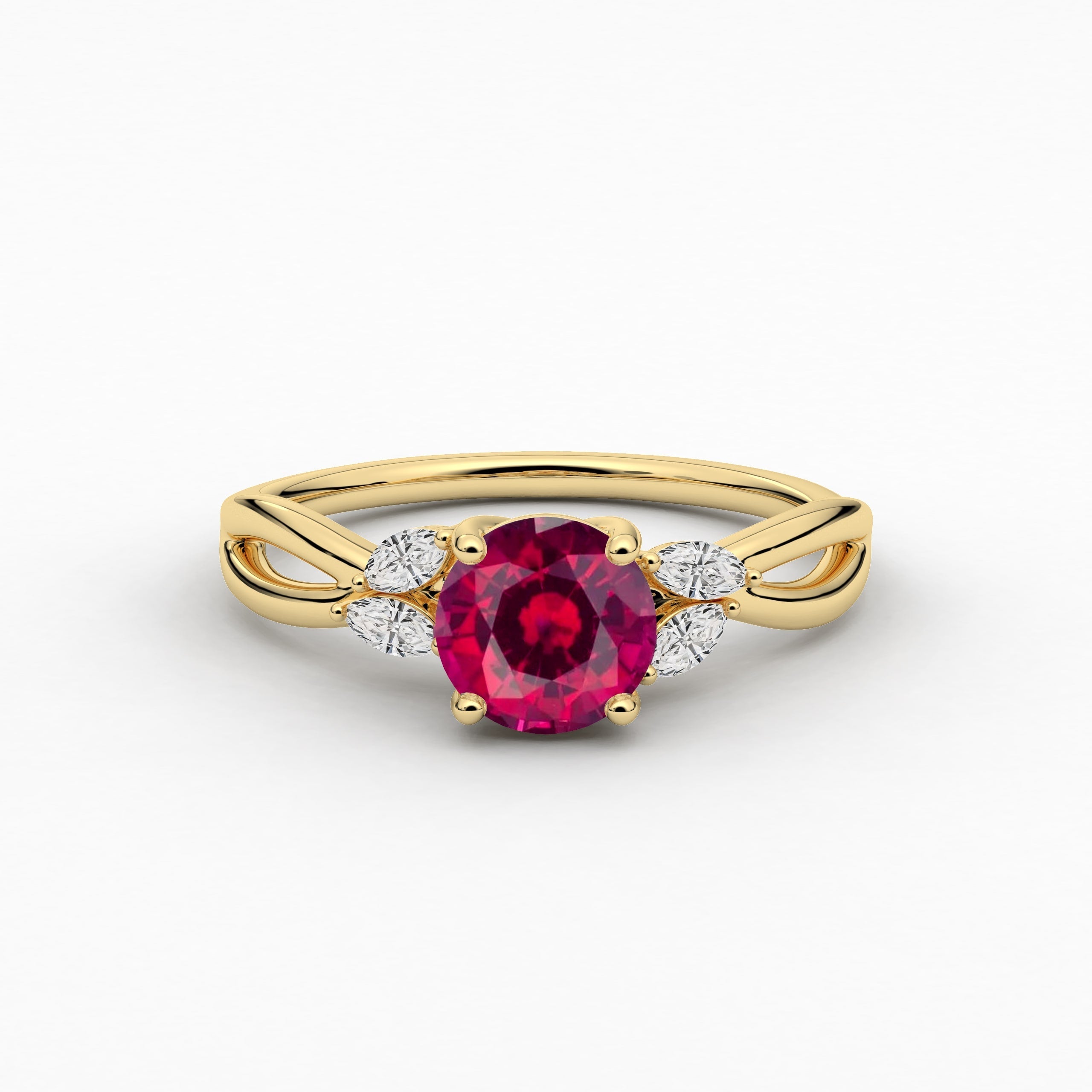 Yellow Gold Asscher Cut Ruby Moissanite Diamond Nature Inspired Ring For Woman