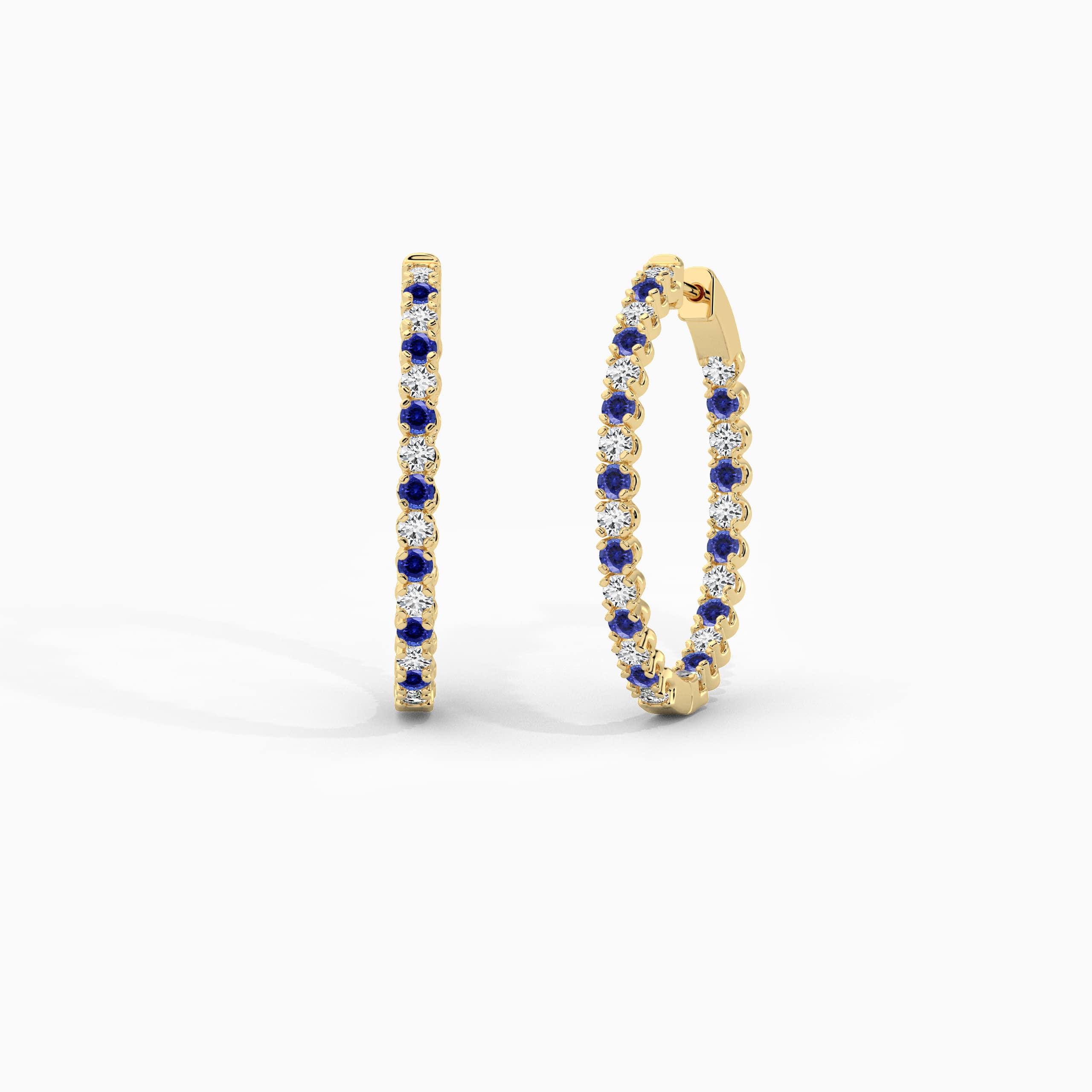 Yellow Gold Blue Sapphire Diamond Earring 