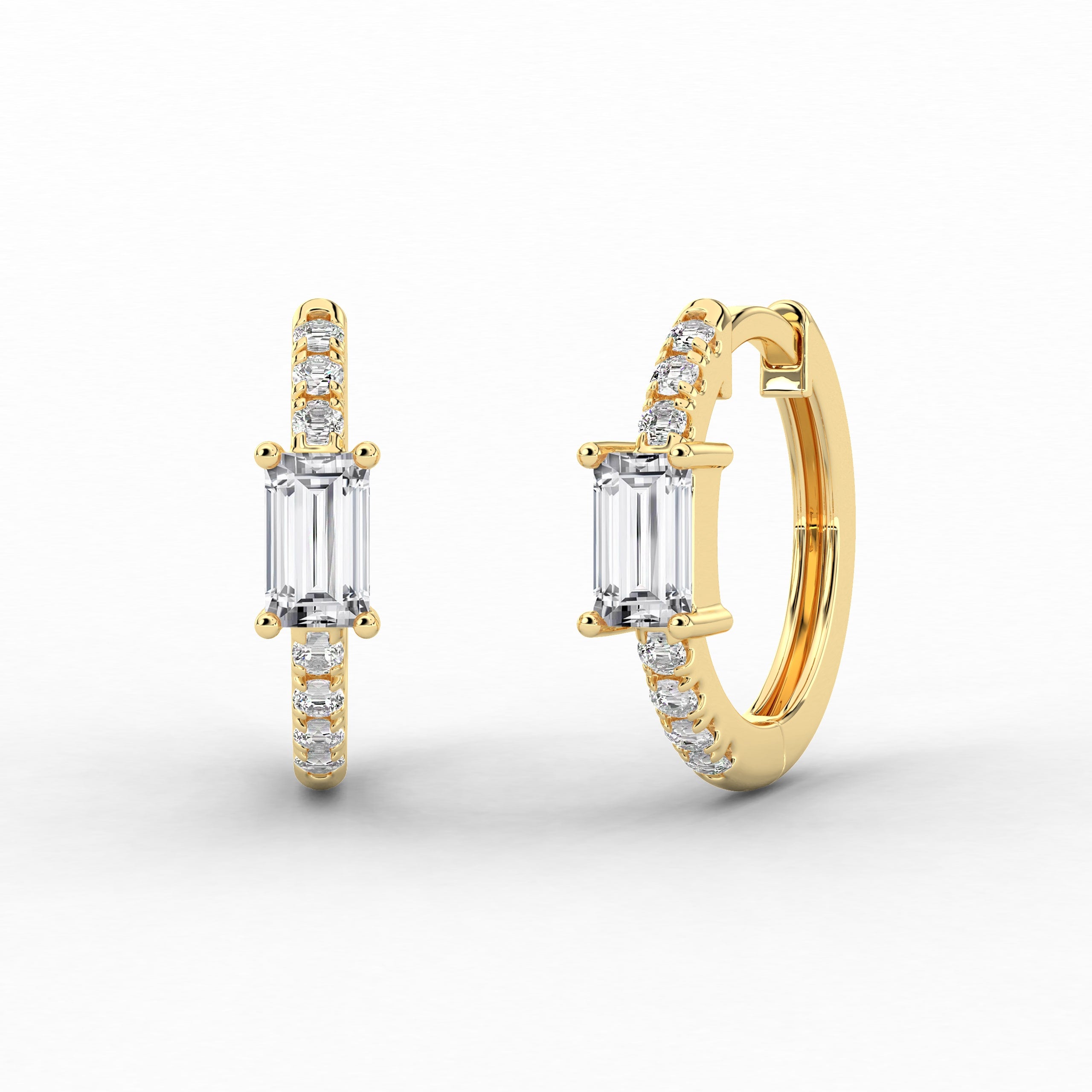 Baguette Cut  Diamond Hoop Earring In Yellow Gold For Woman 