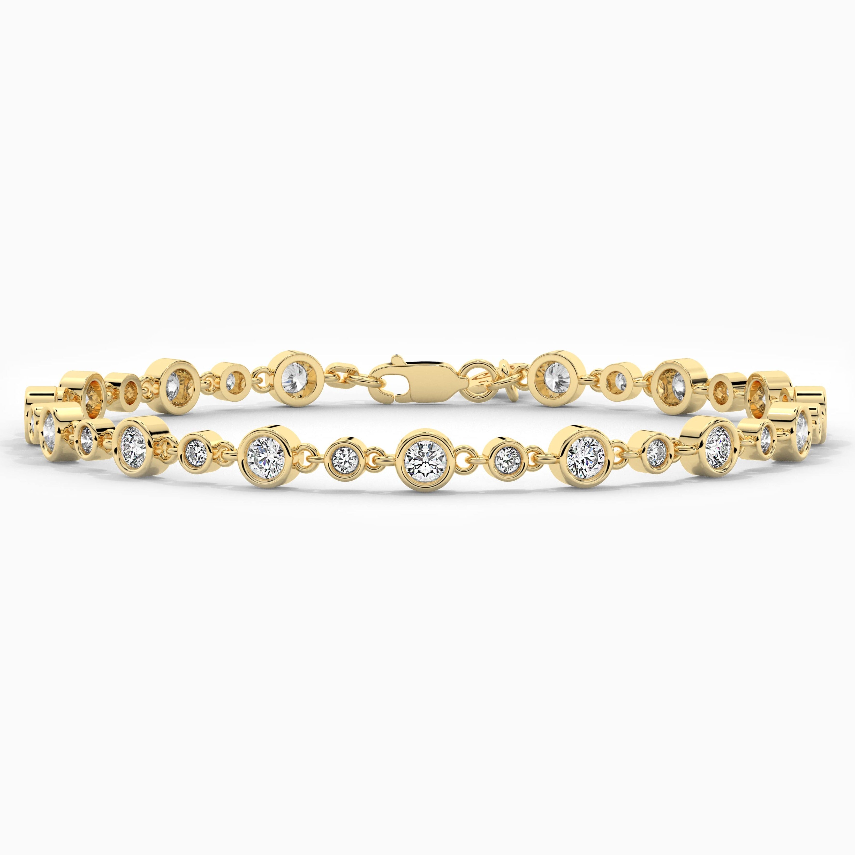 Round Shape Moissanite Diamond Tennis Bracelet In Yellow Gold 