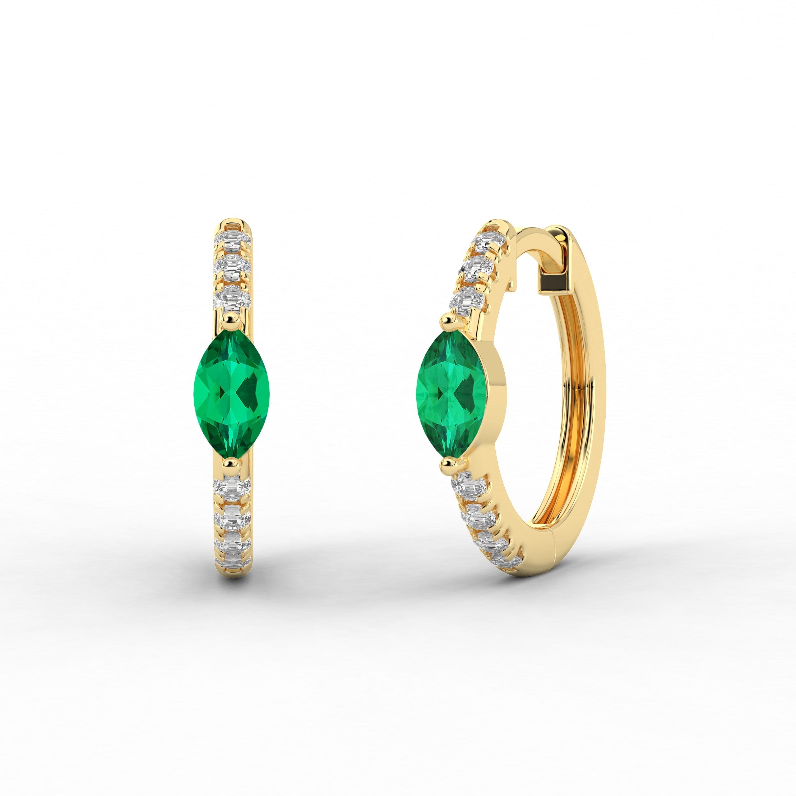 Green emerald double layered outlets hoop earrings 14kt gold filled