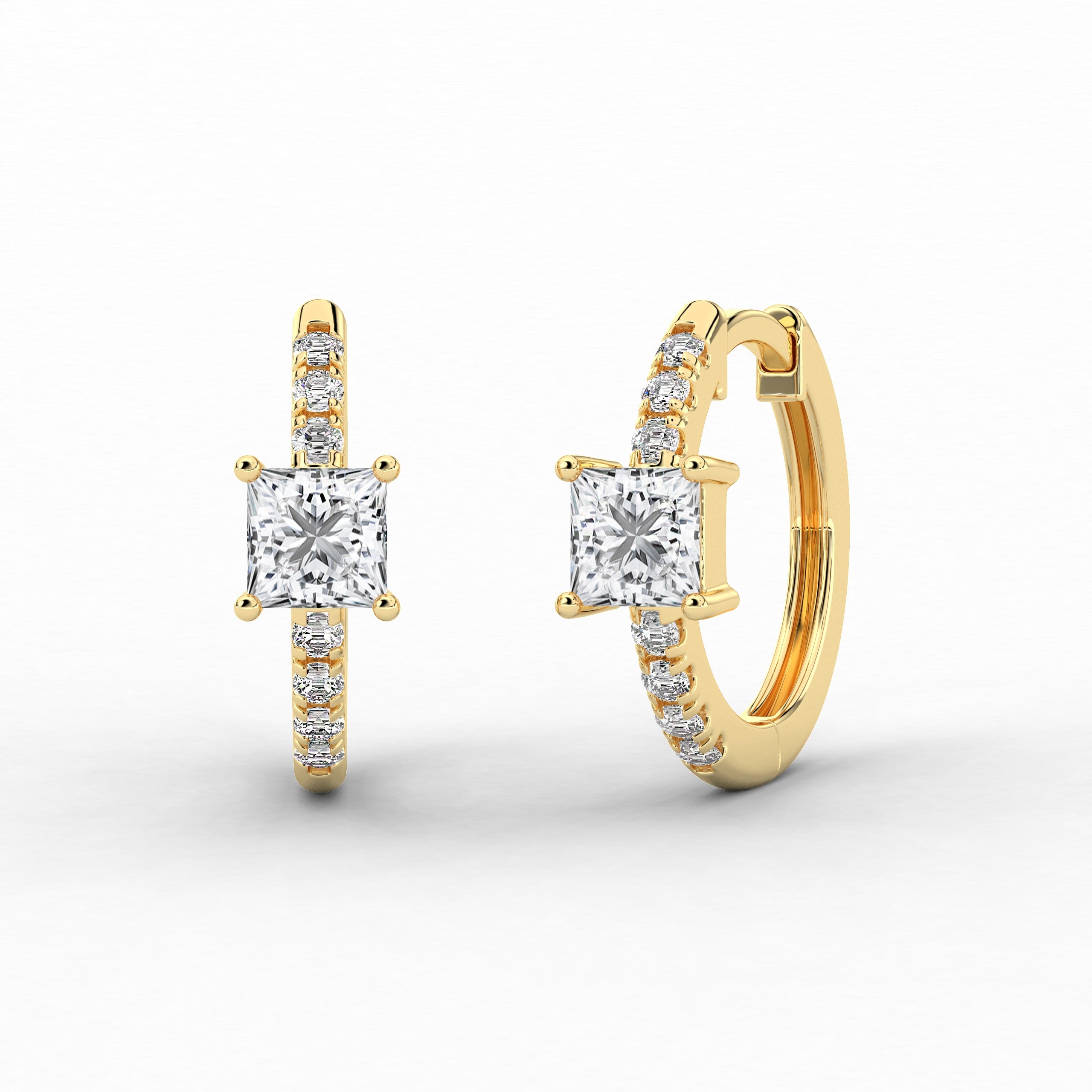 Princess Cut Hoop Earring In Engagement In Yellow Gold For Woman 