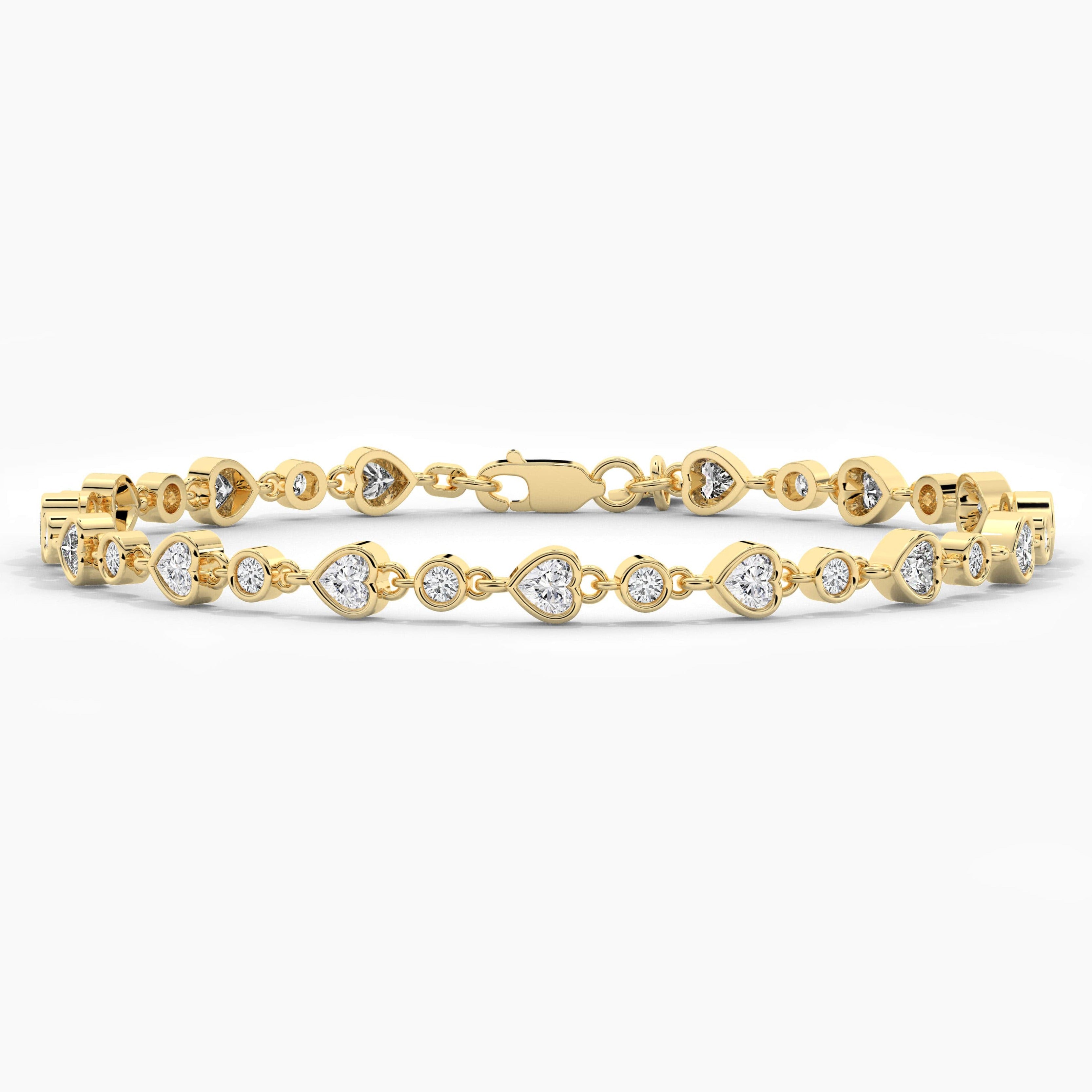 Heart And Round Shape Moissanite Diamond Tennis Bracelet In Yellow Gold 