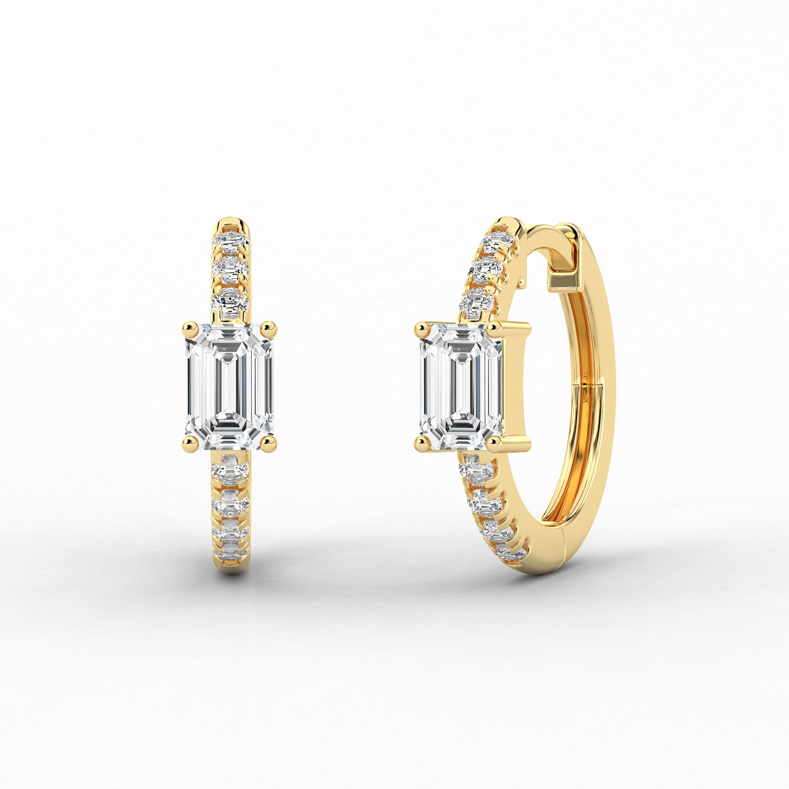 Emerald Cut Hoop Earring For Engagement Gift For Woman In Yellow Gold