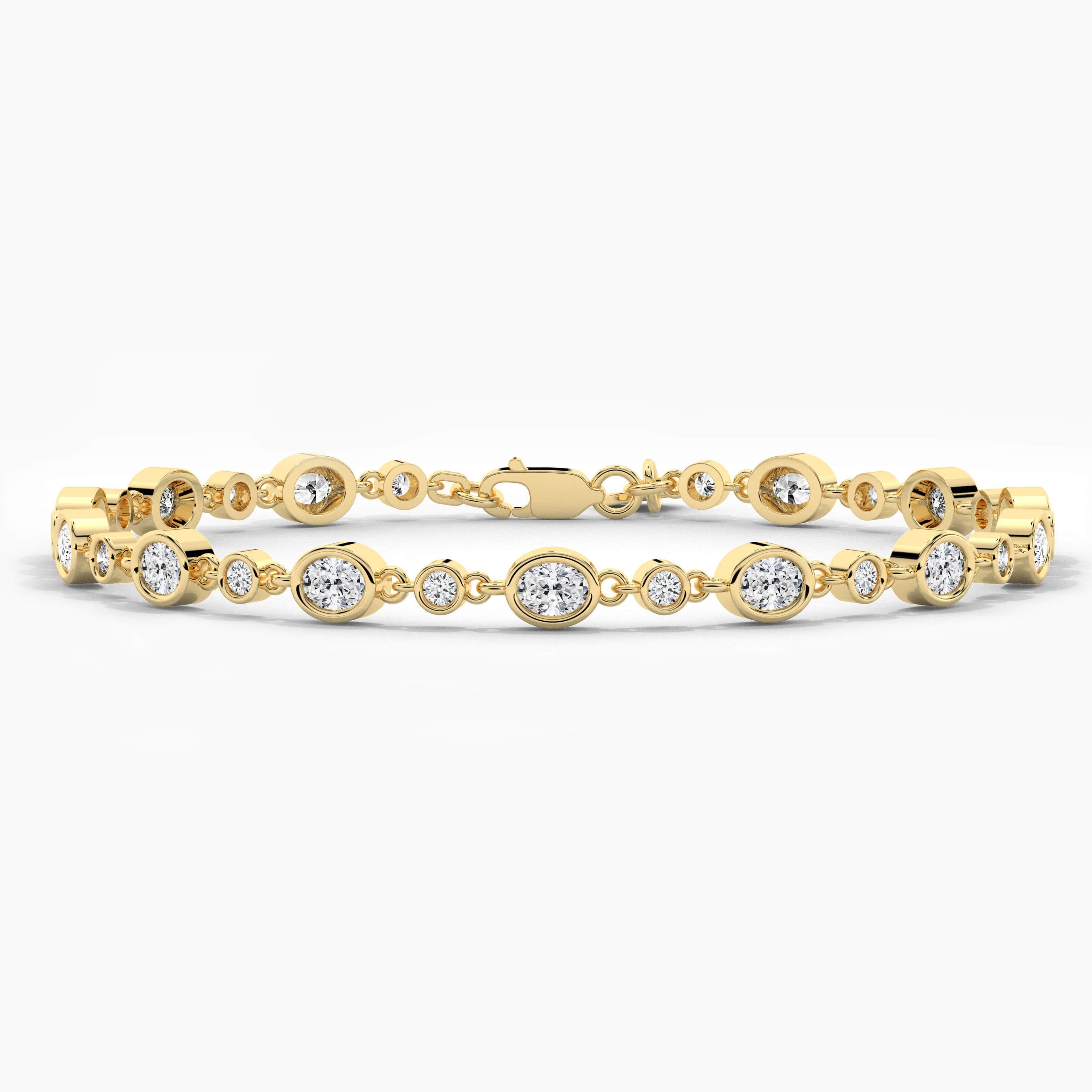 Oval And Round Cut Moissanite Diamond Bracelet In Yellow Gold 