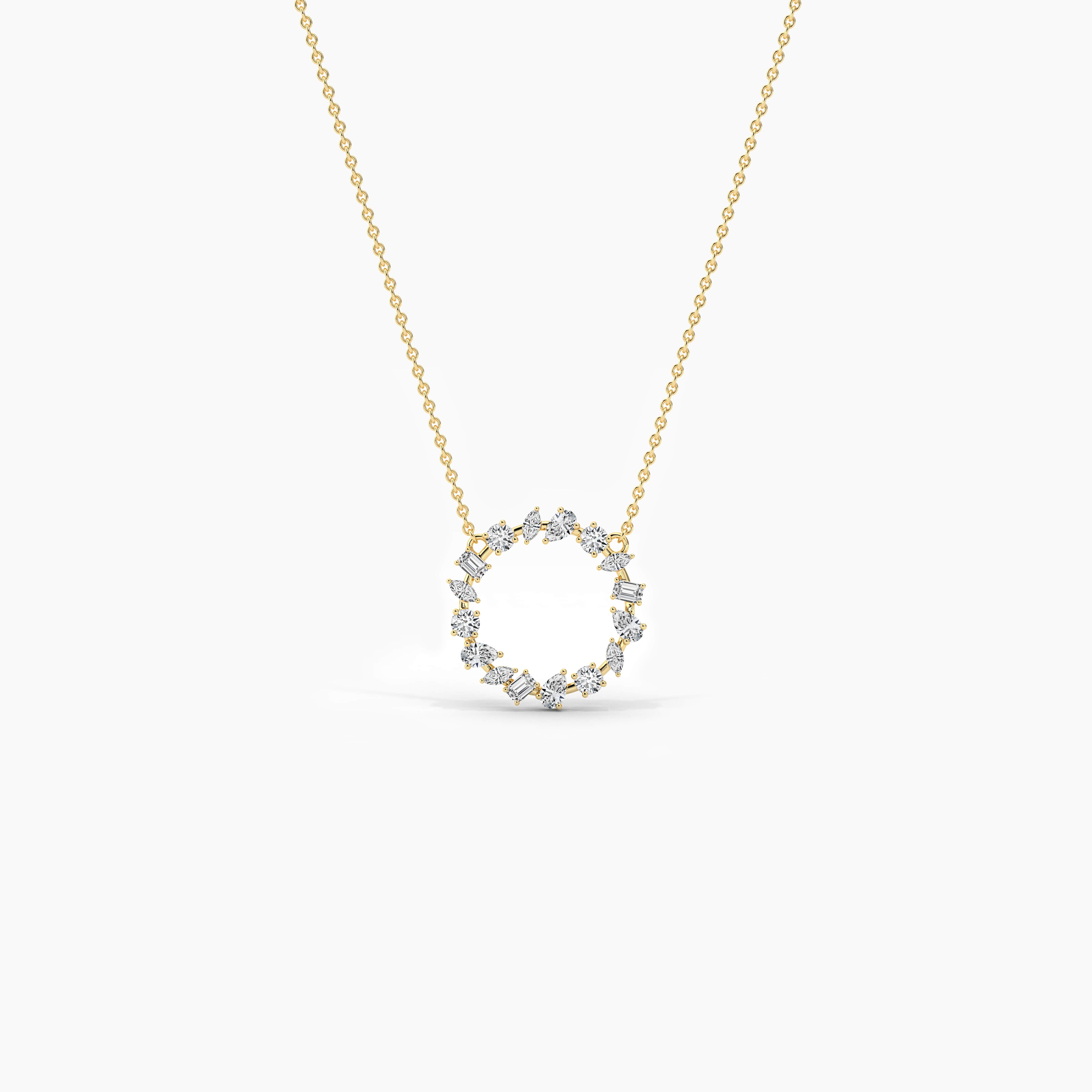 yellow gold diamond circle necklace 