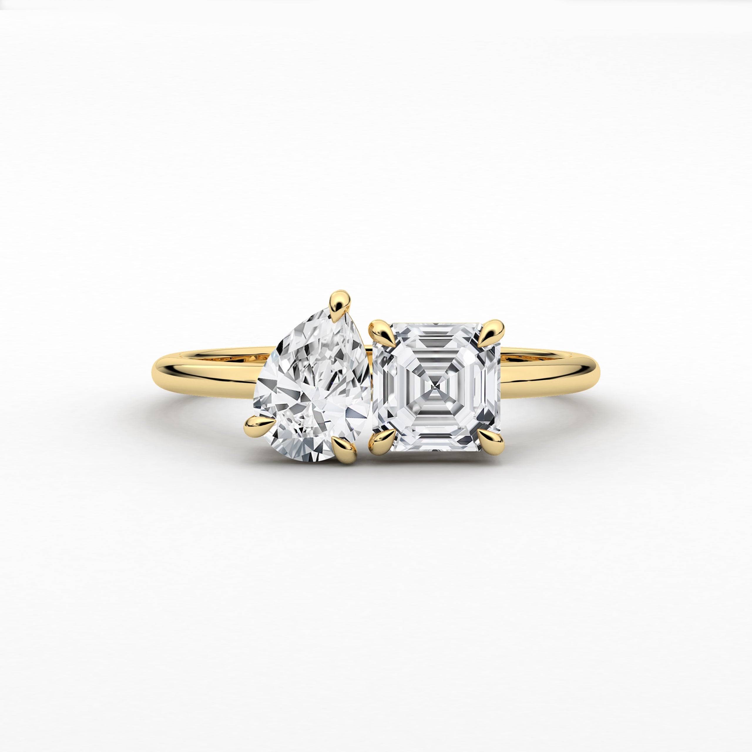 Pear And Asscher Cut Lab Grown Diamond Toi Et Moi Ring In Yellow Gold