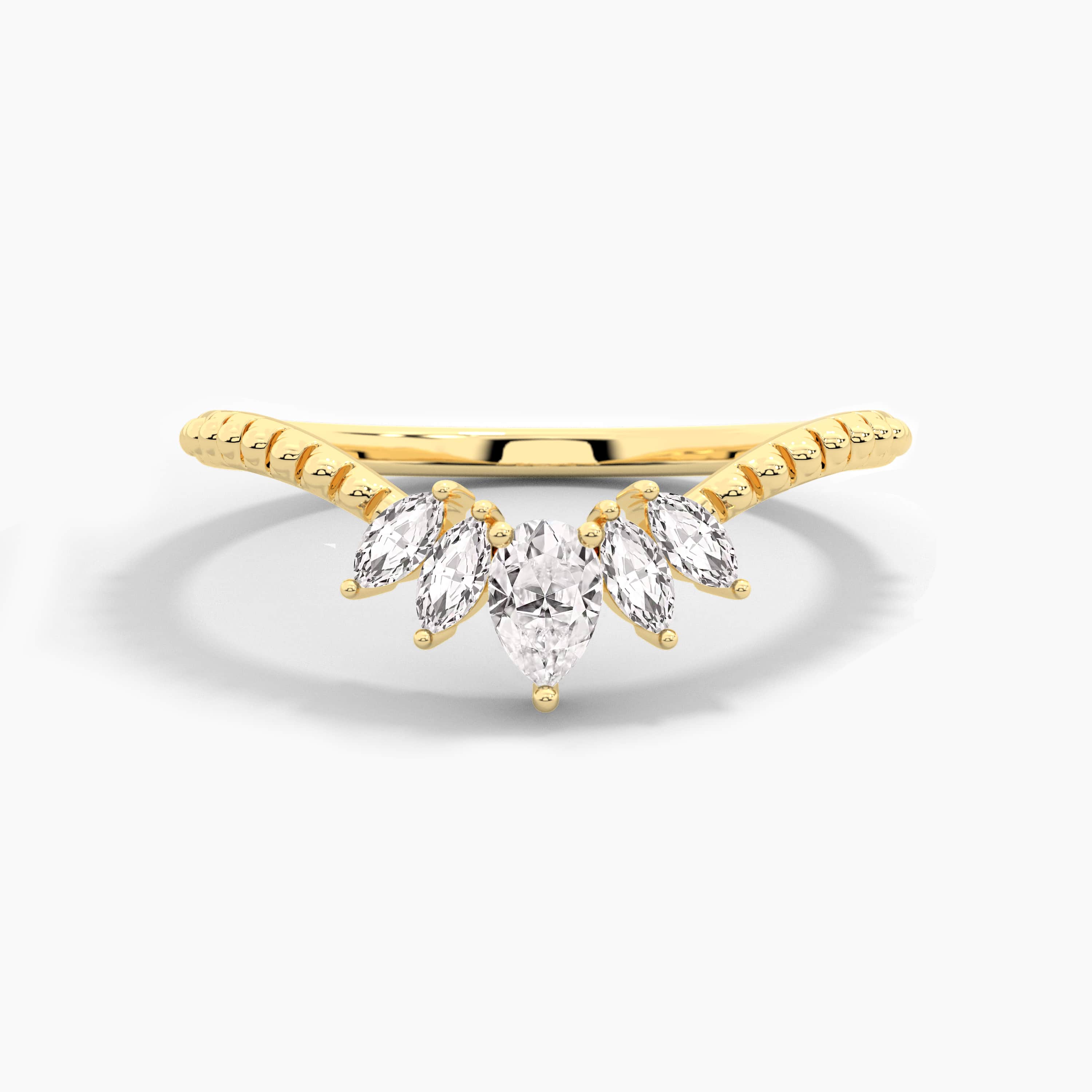yellow gold moissanite diamond curved ring 