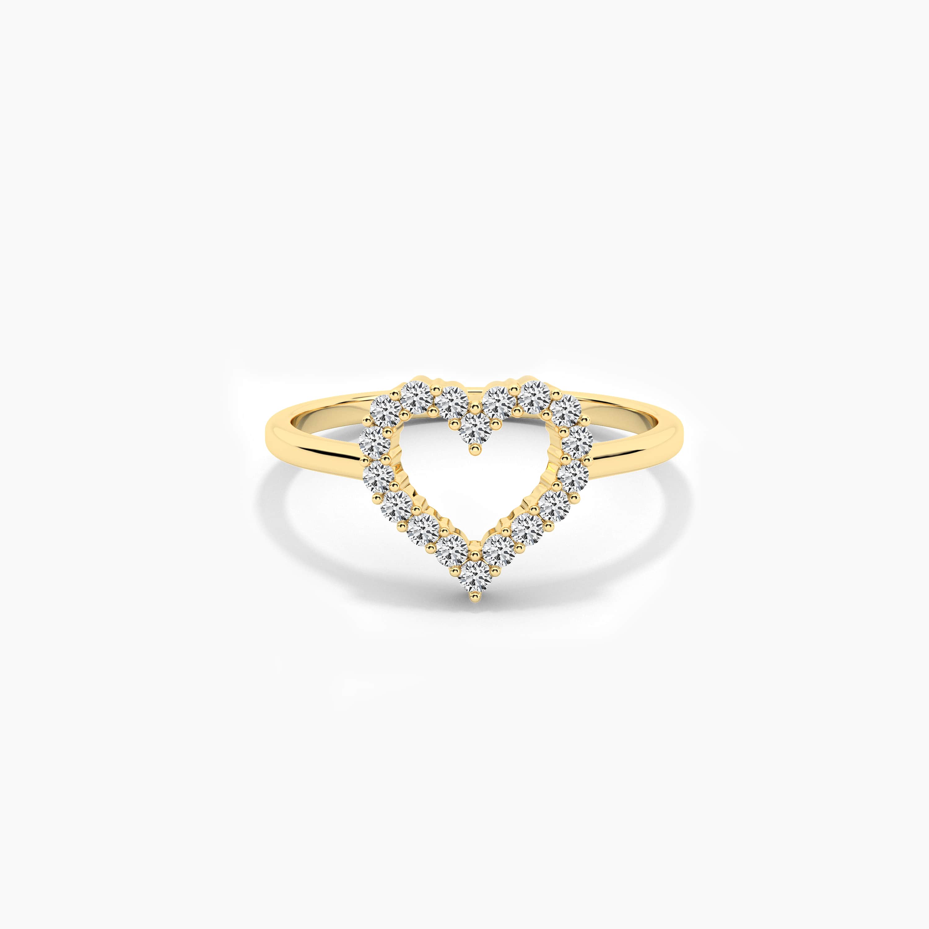 Yellow Gold Open Heart Shape Diamond Ring 