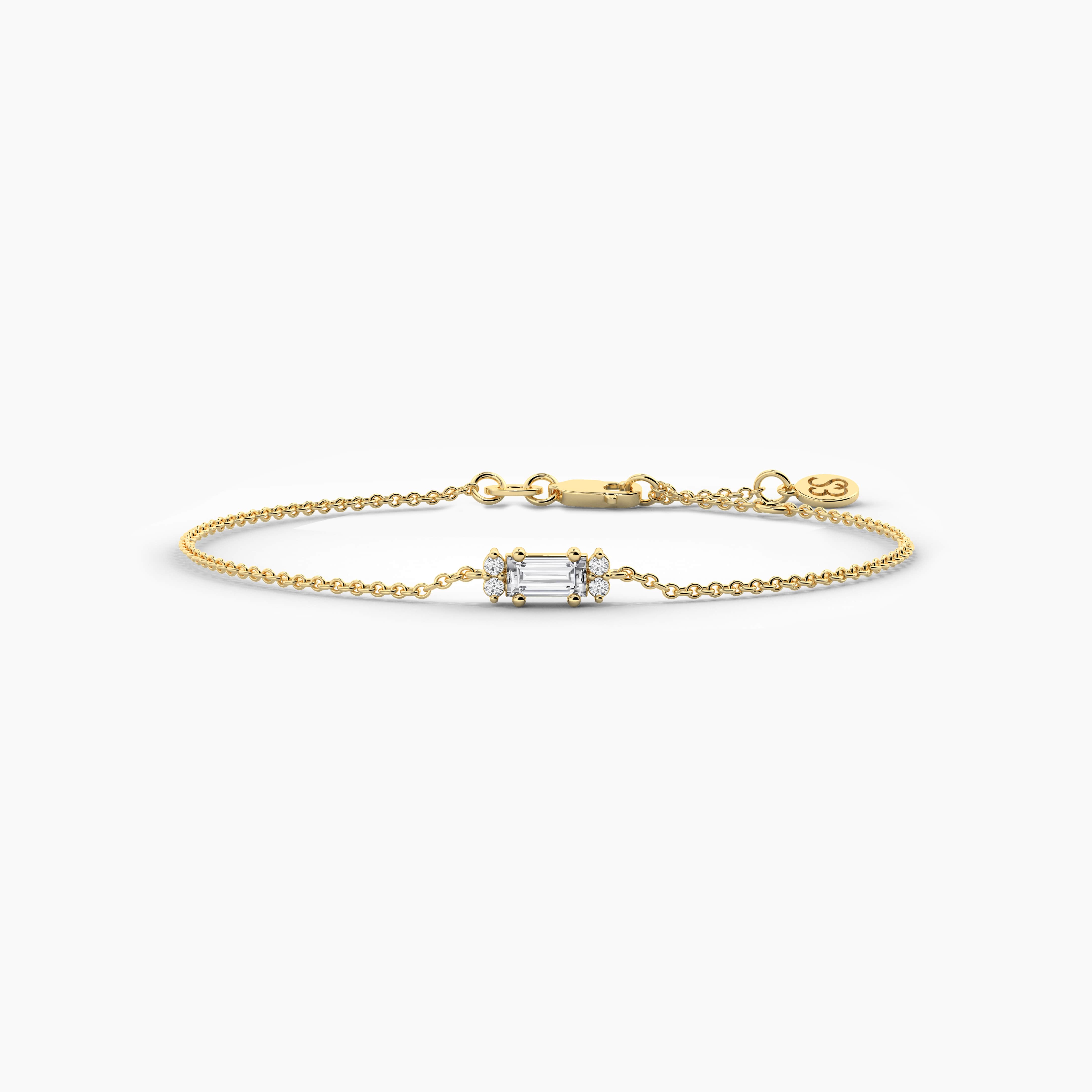 Round And Baguette Shape Diamond  Chain Bracelet In Yellow Gold 