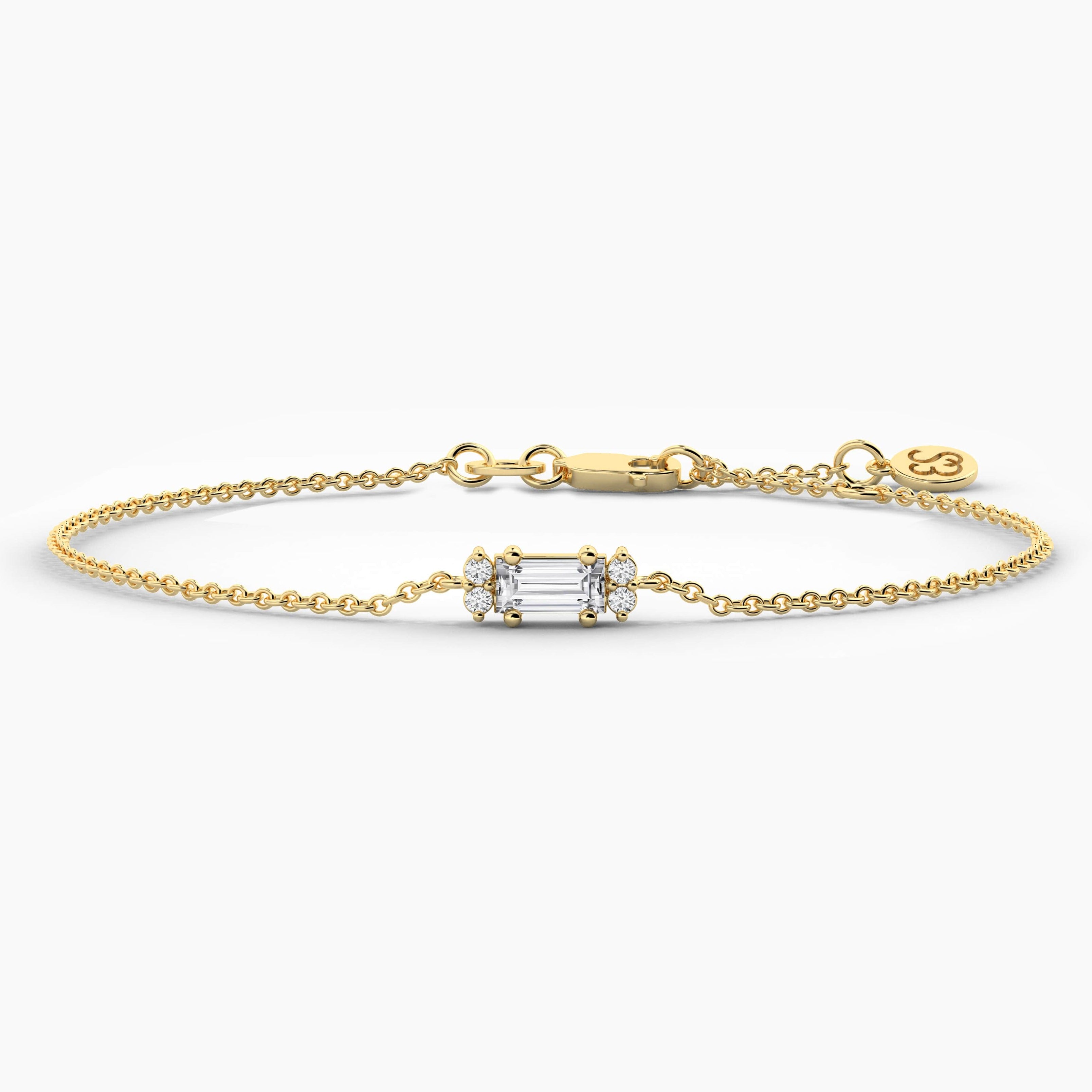 Round And Baguette Shape Diamond  Chain Bracelet In Yellow Gold 