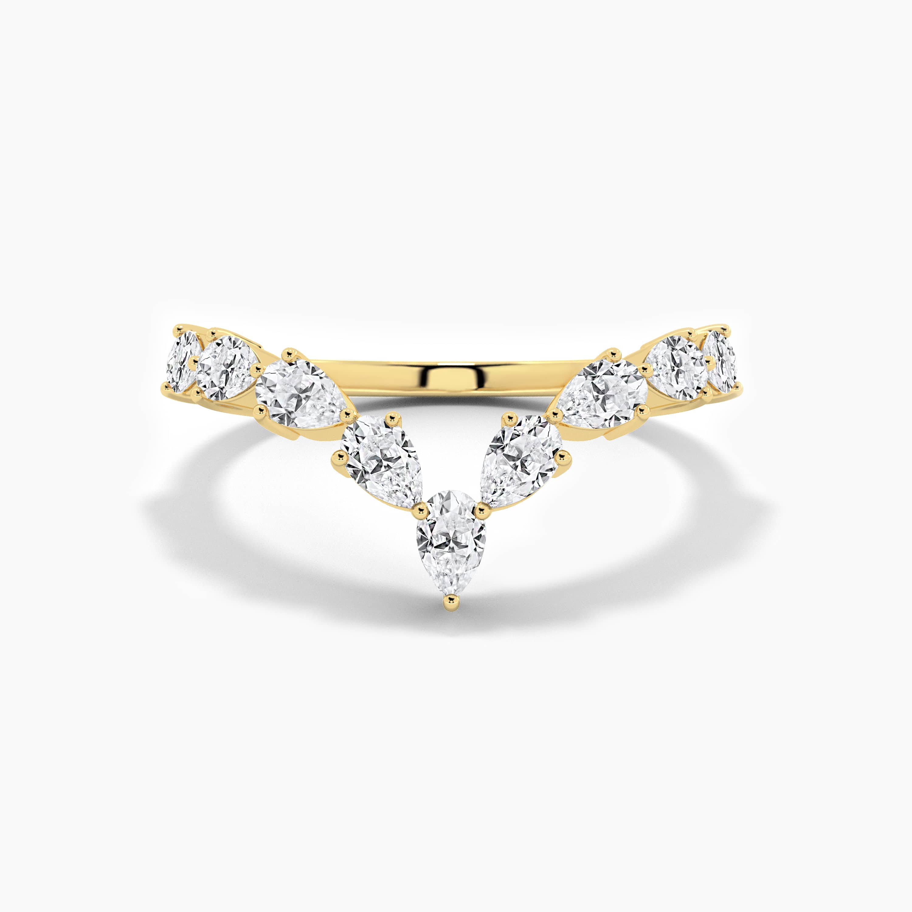 pear shape moissanite diamond band in yellow gold 