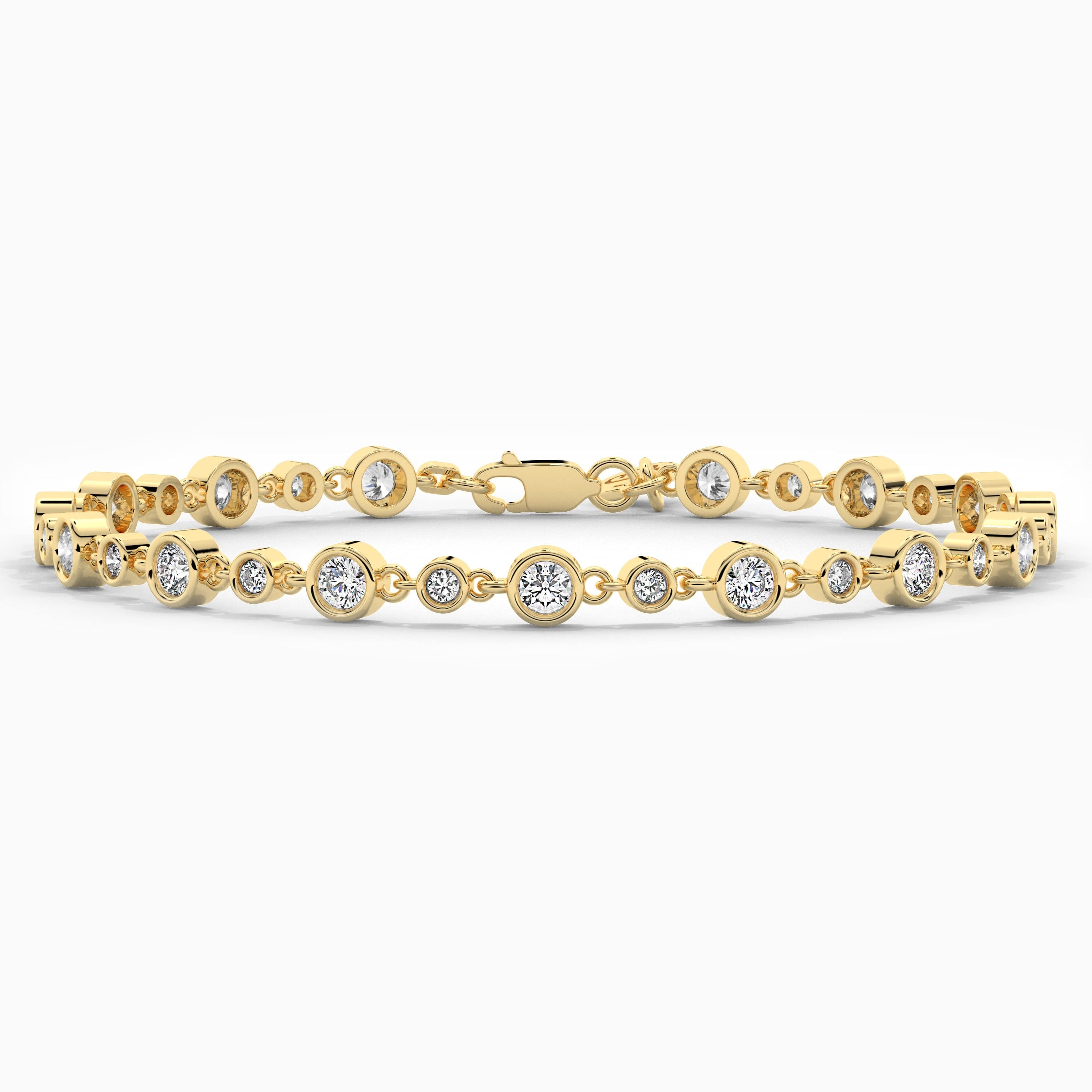 Round Shape Moissanite Diamond Tennis Bracelet In Yellow Gold 