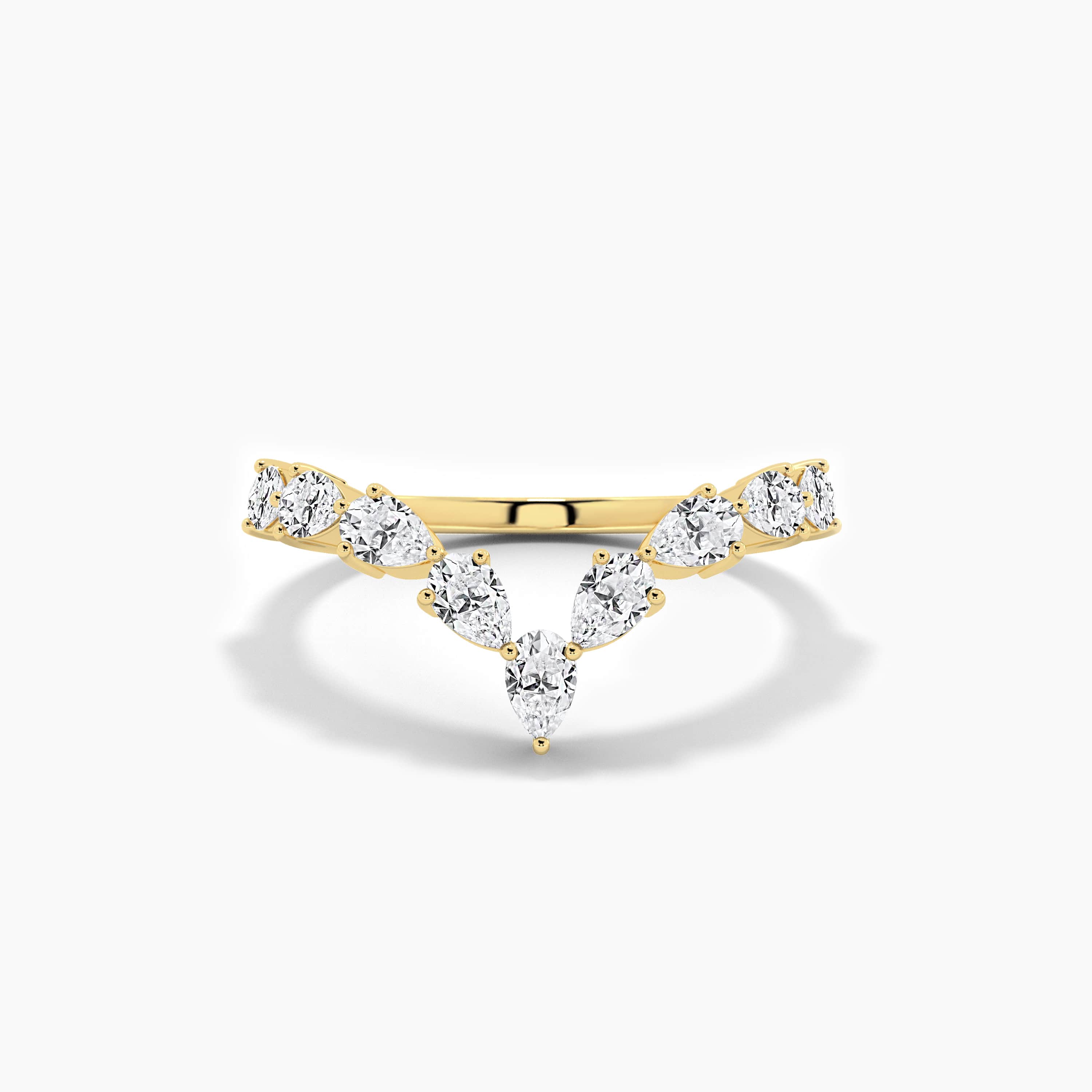 pear shape moissanite diamond band in yellow gold