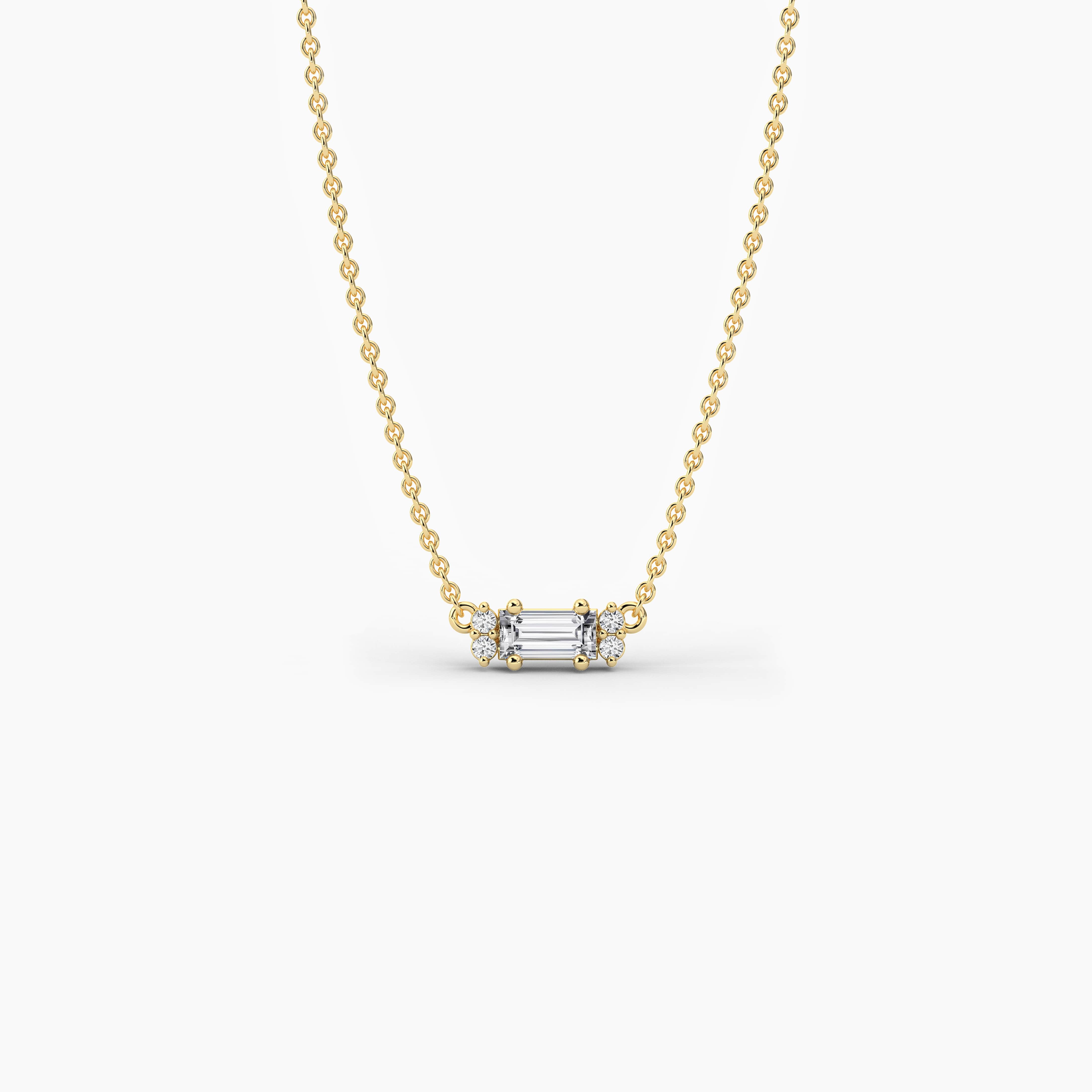 Baguette And Round Shape pendant necklace In Yellow Gold 
