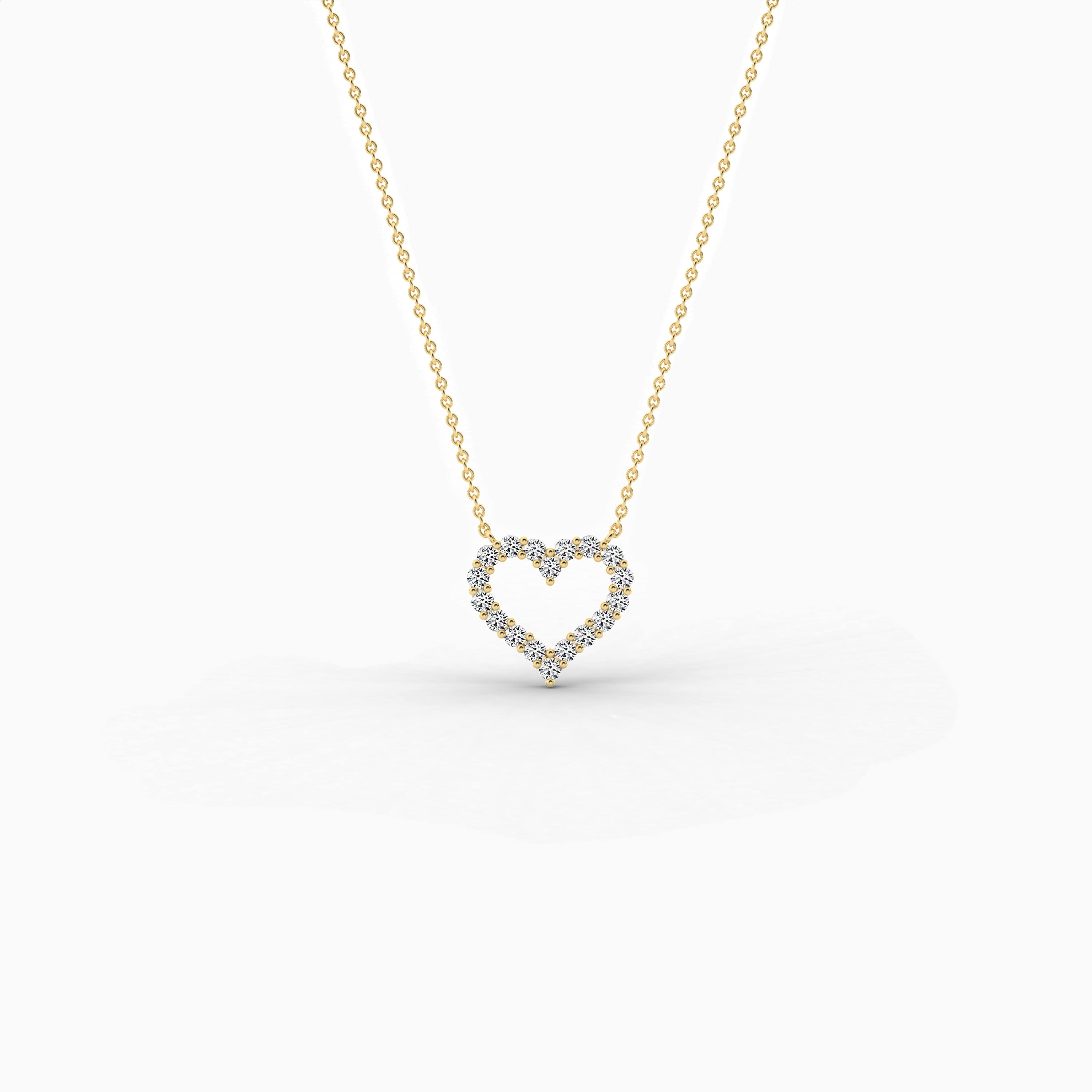 yellow gold open heart diamond necklace 