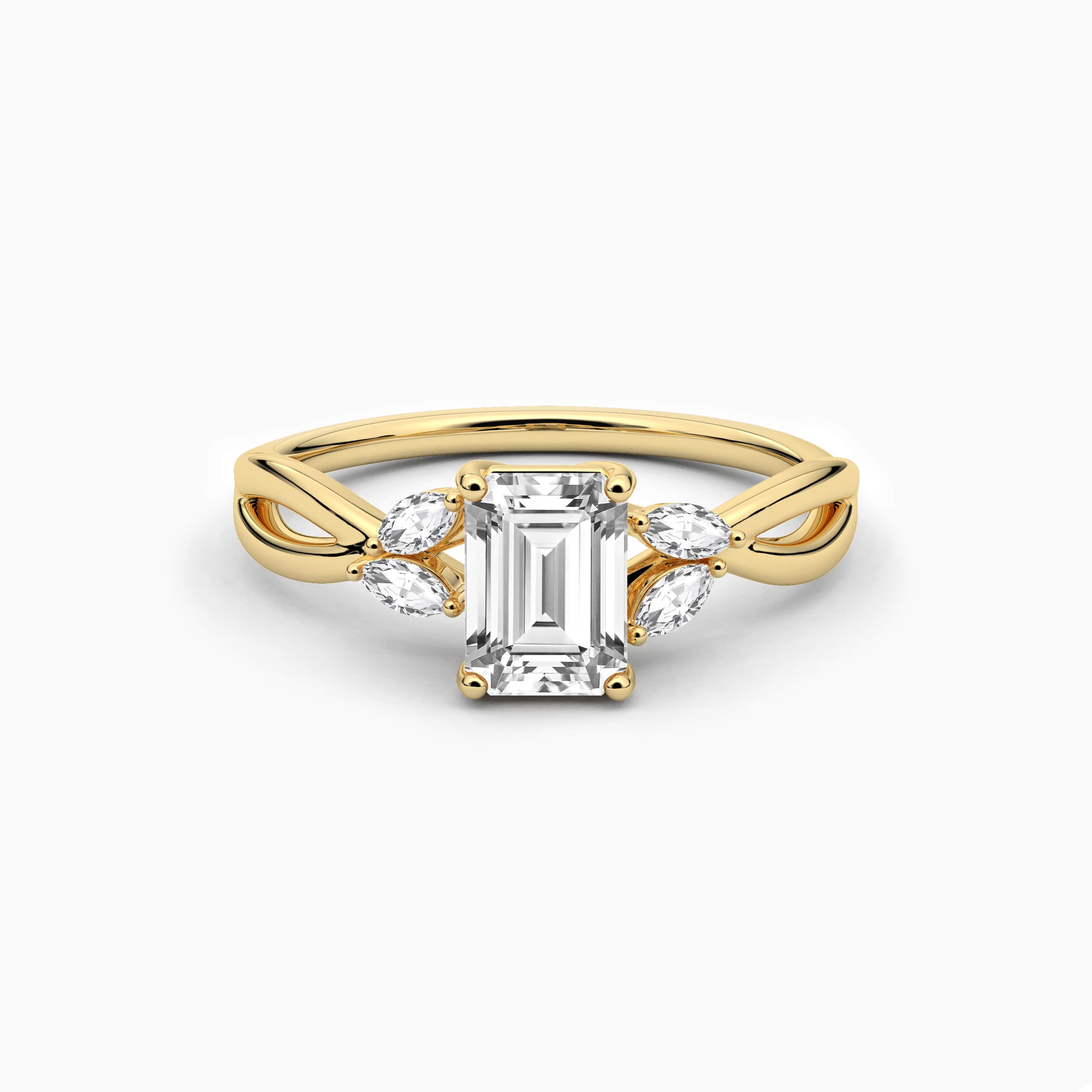 Yellow Gold Emerald Cut Marquise Engagement Rings