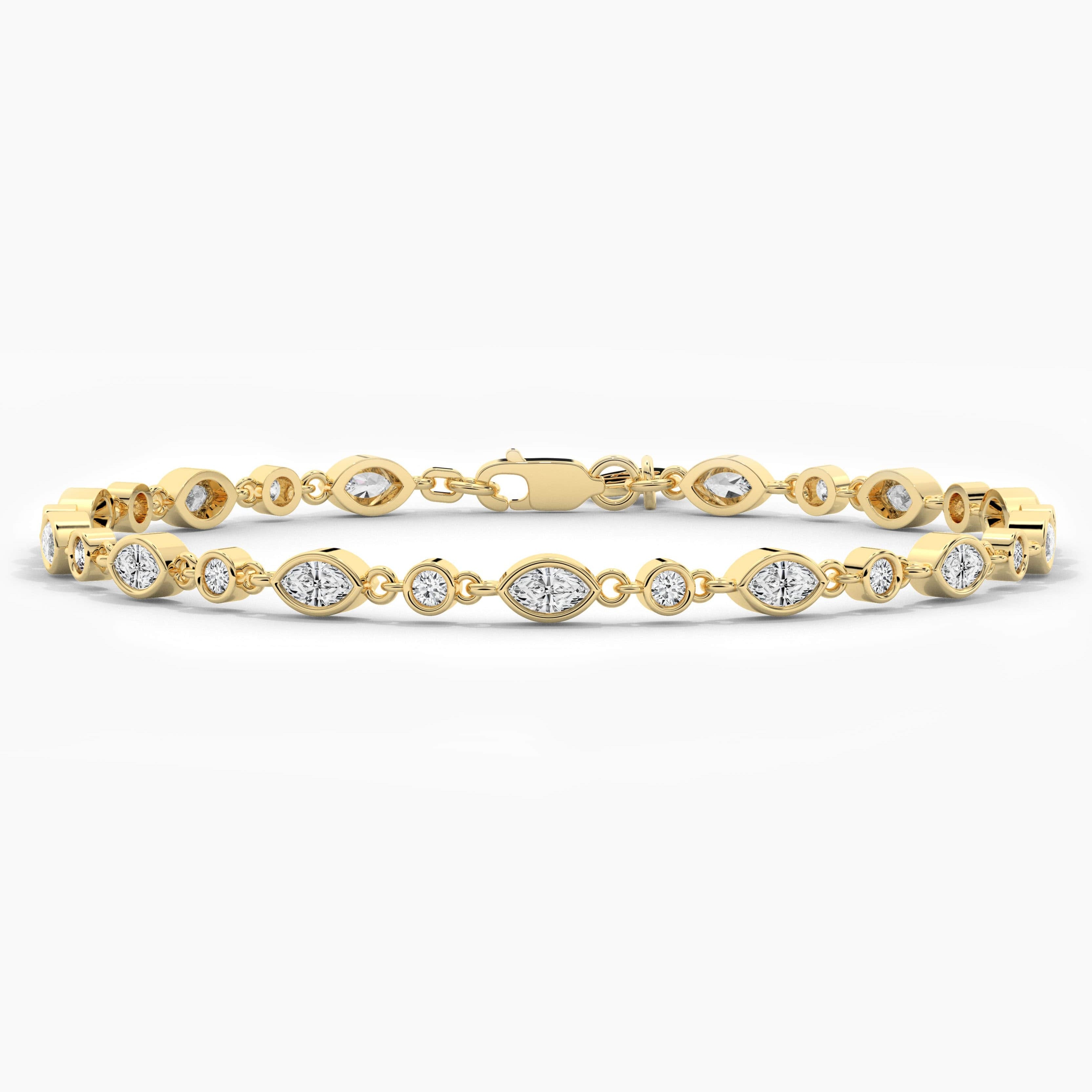 Yellow Gold Moissanite Diamond Bracelet In Marquise And Round For Woman