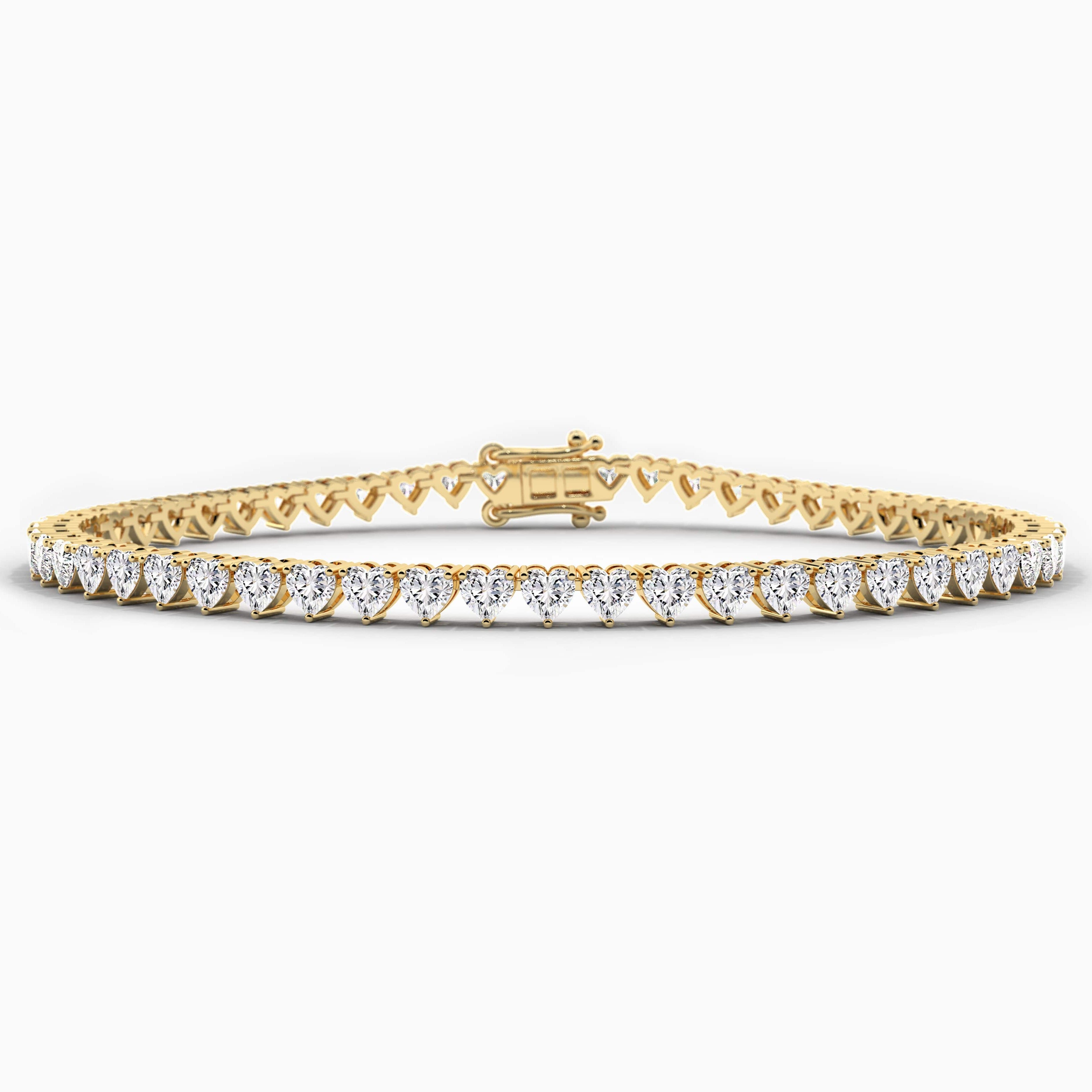 yellow gold heart shape diamond tennis bracelet 