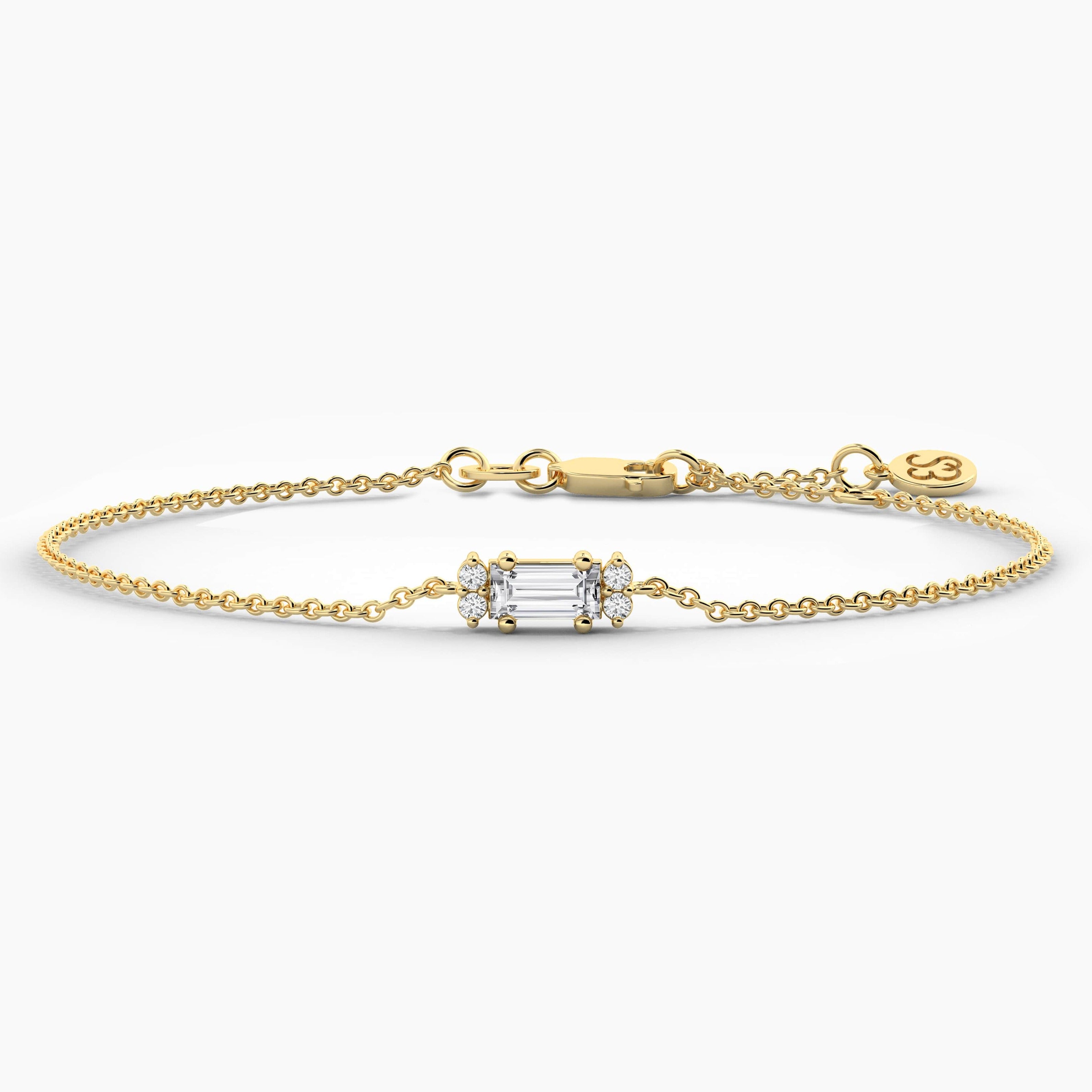 Round And Baguette Shape Diamond  Chain Bracelet In Yellow Gold 