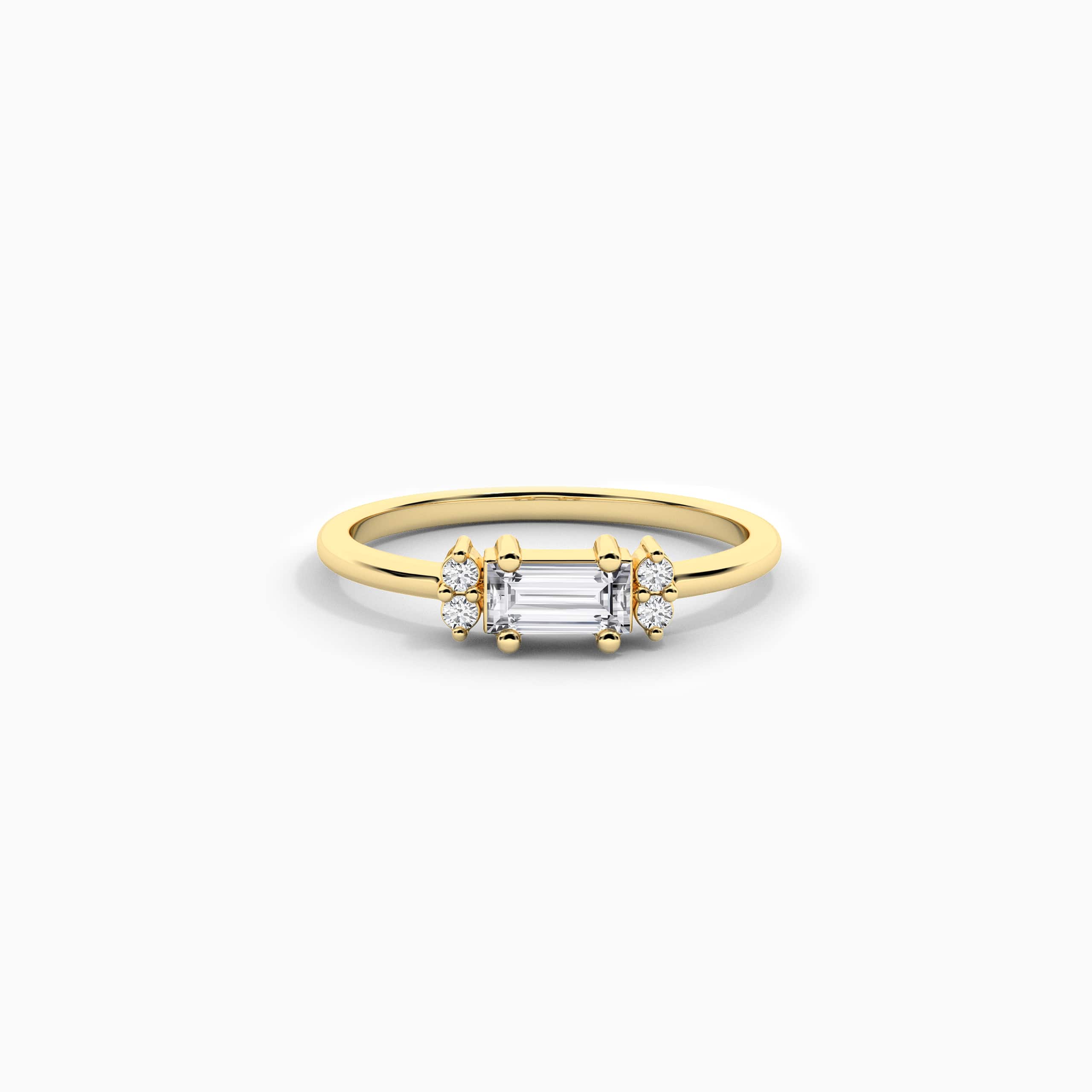 14k yellow gold baguette and round shape diamond ring  