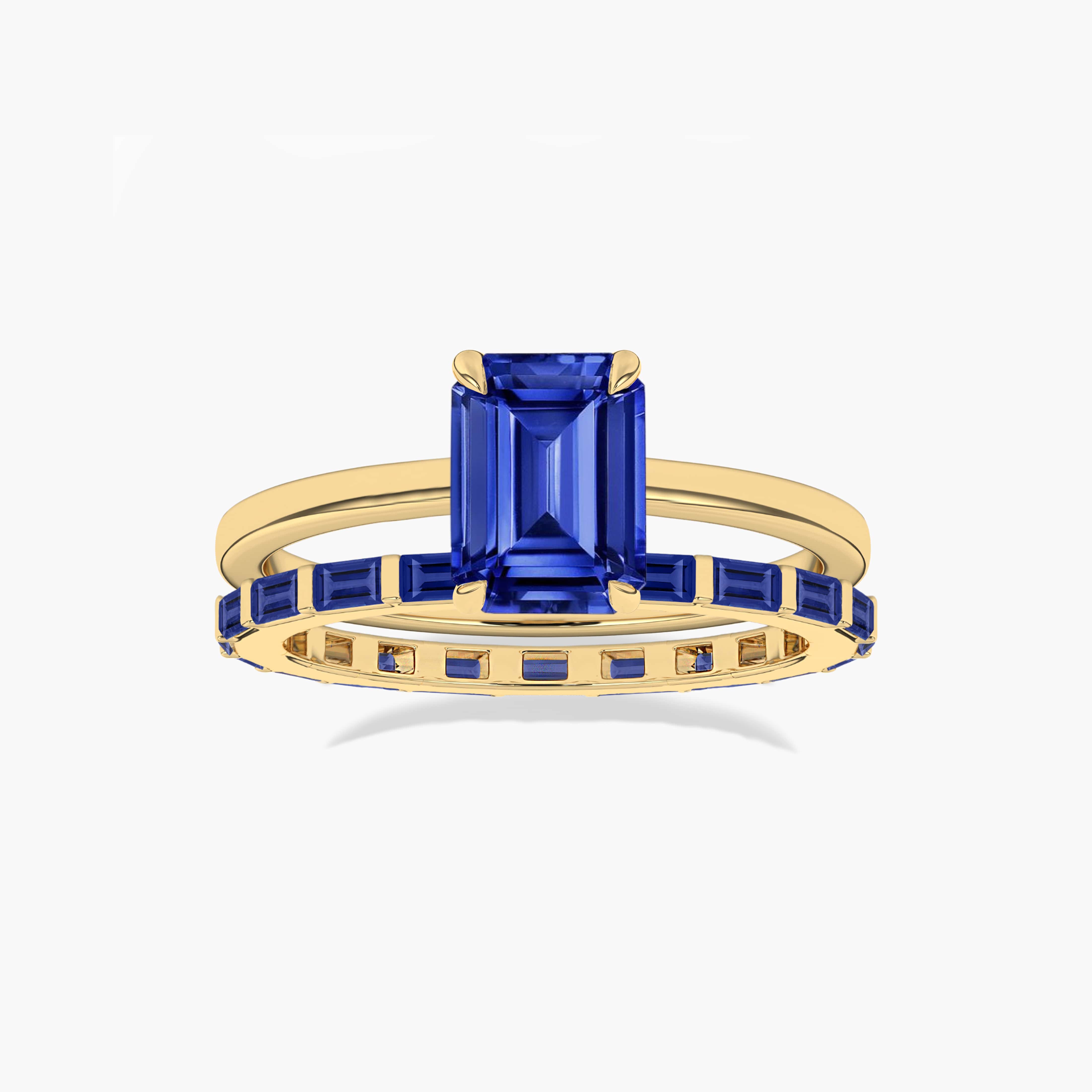 baguette eternity band with blue sapphire solitaire ring