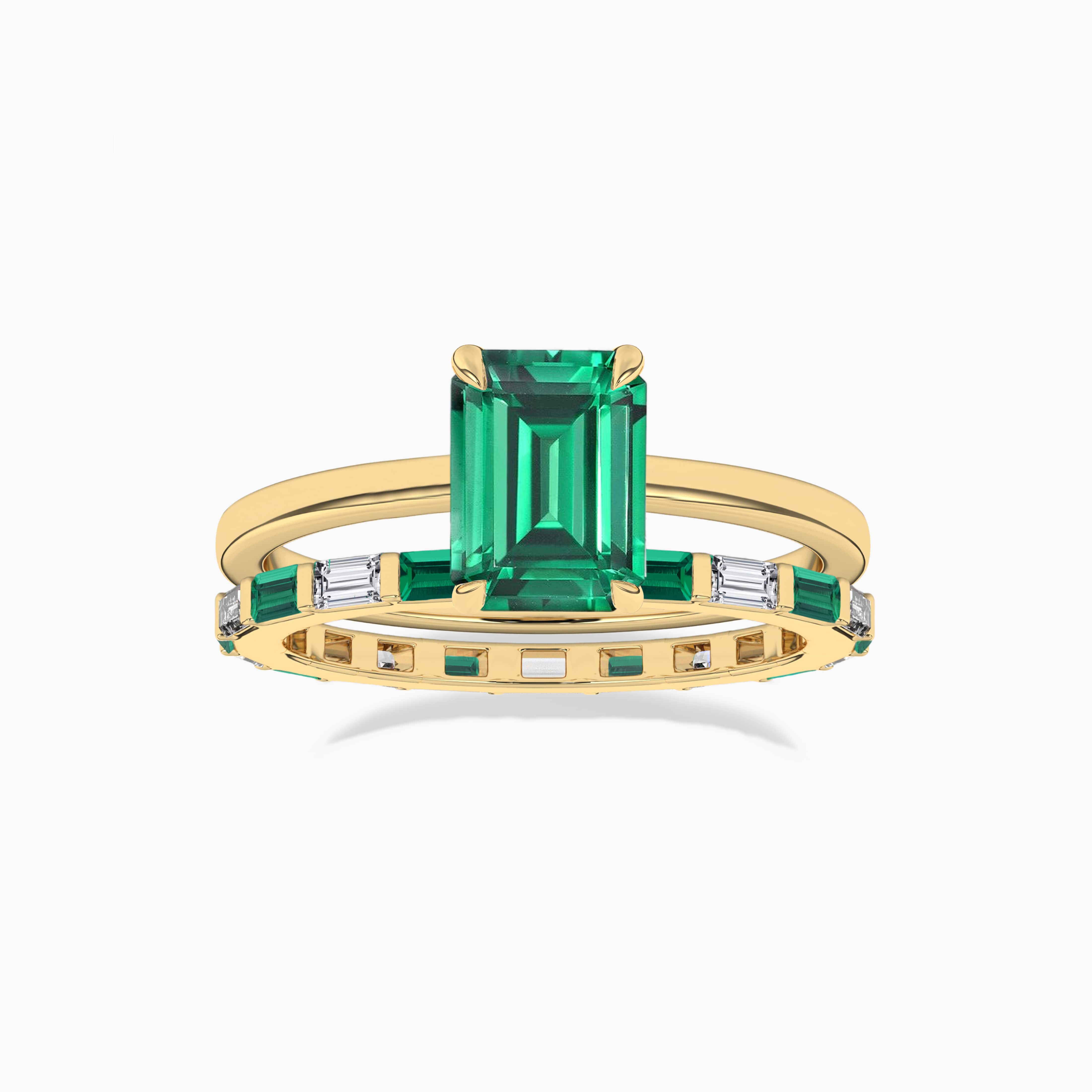 Emerald Baguette and Diamond Wedding Ring