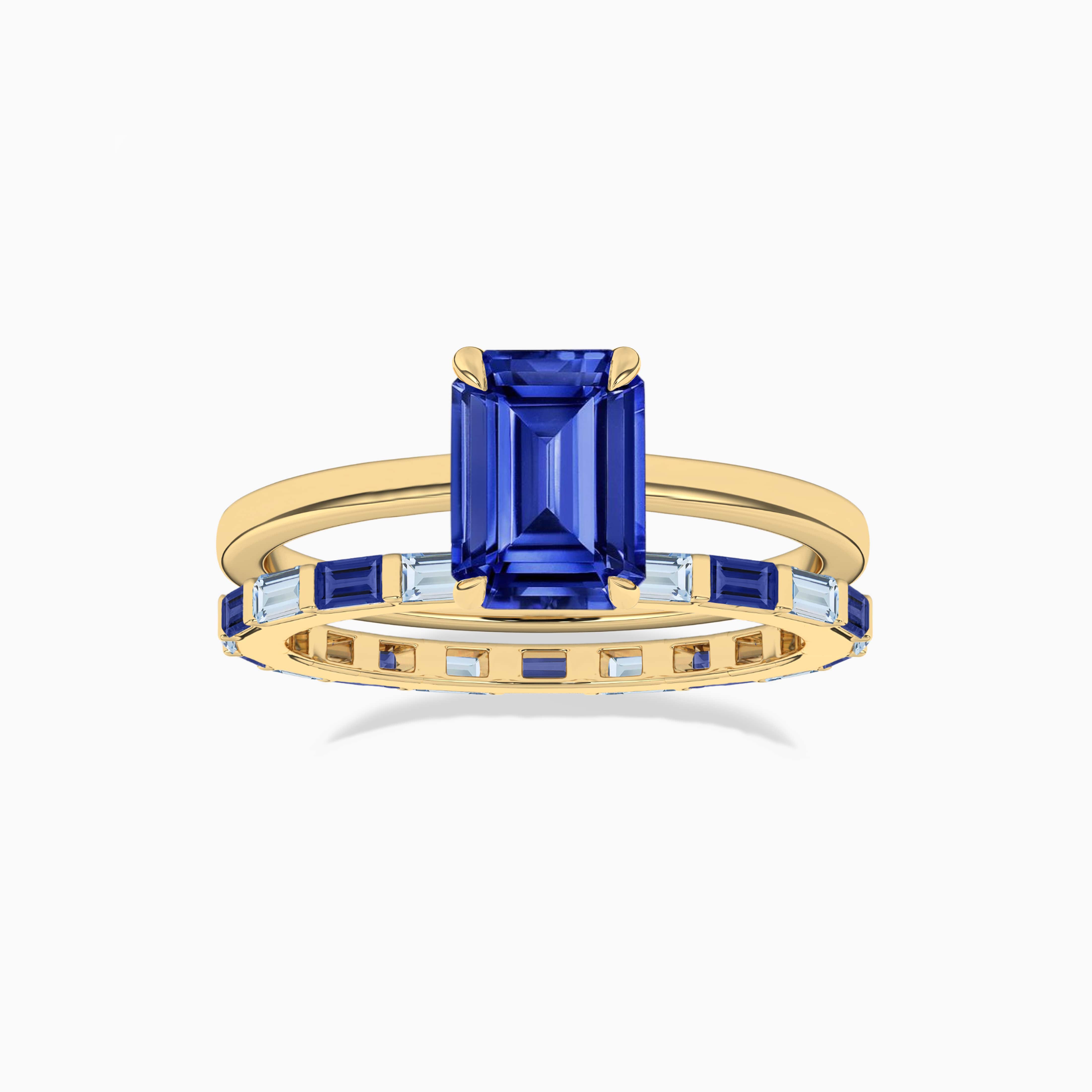 Blue Sapphire and Aquamarine Baguette yellow gold band