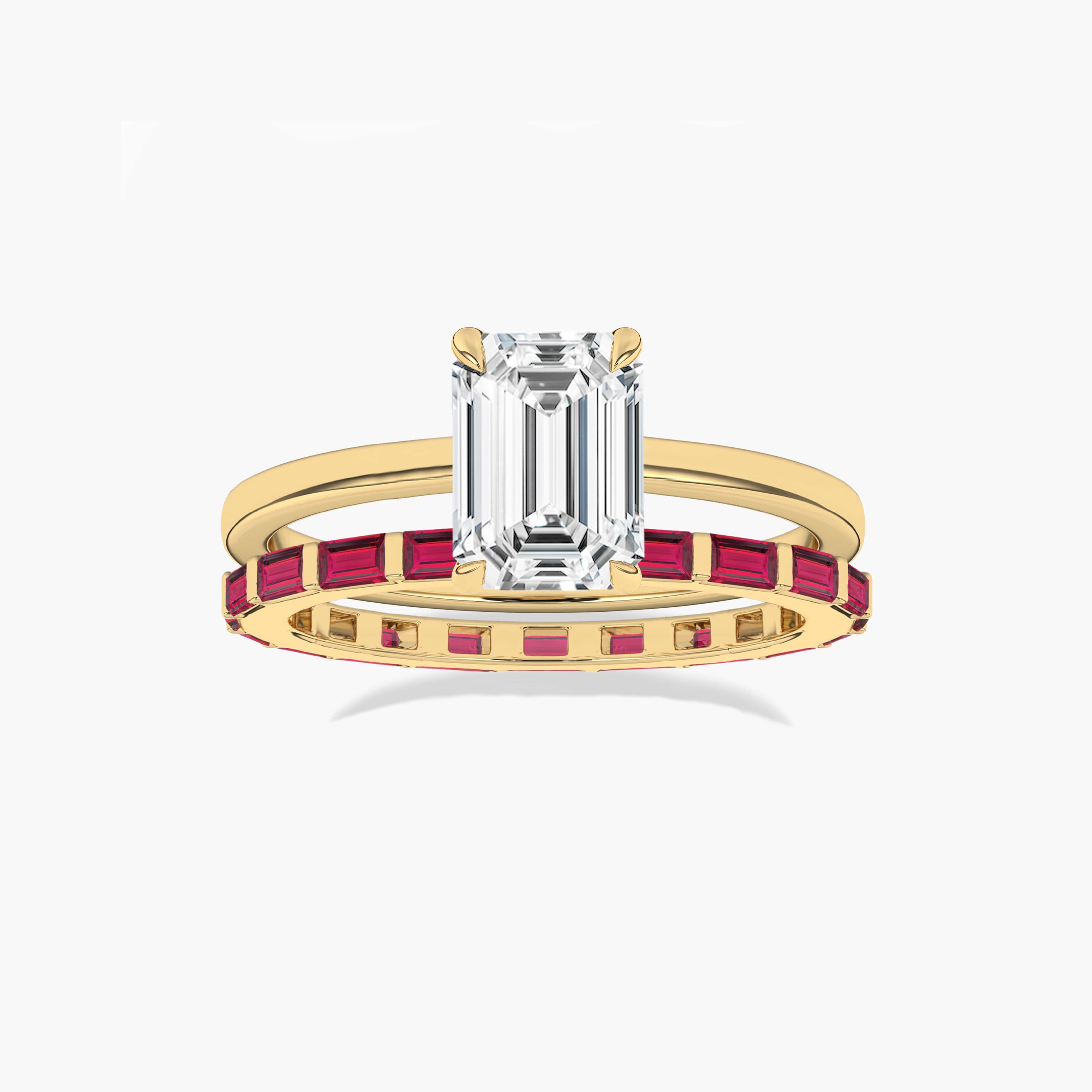 ruby baguette yellow gold with solitaire engagement ring