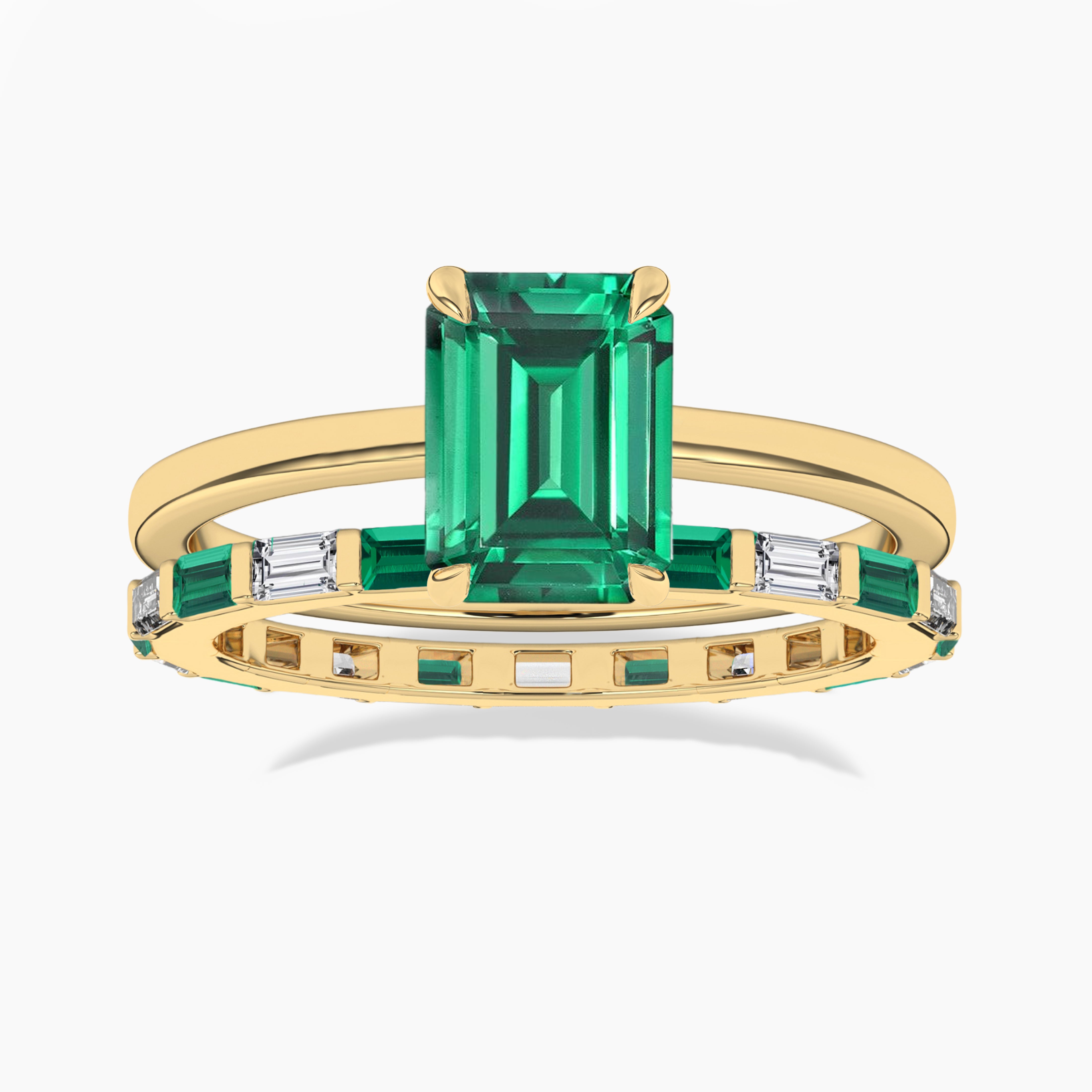 emerald cut baguette ring with solitaire ring