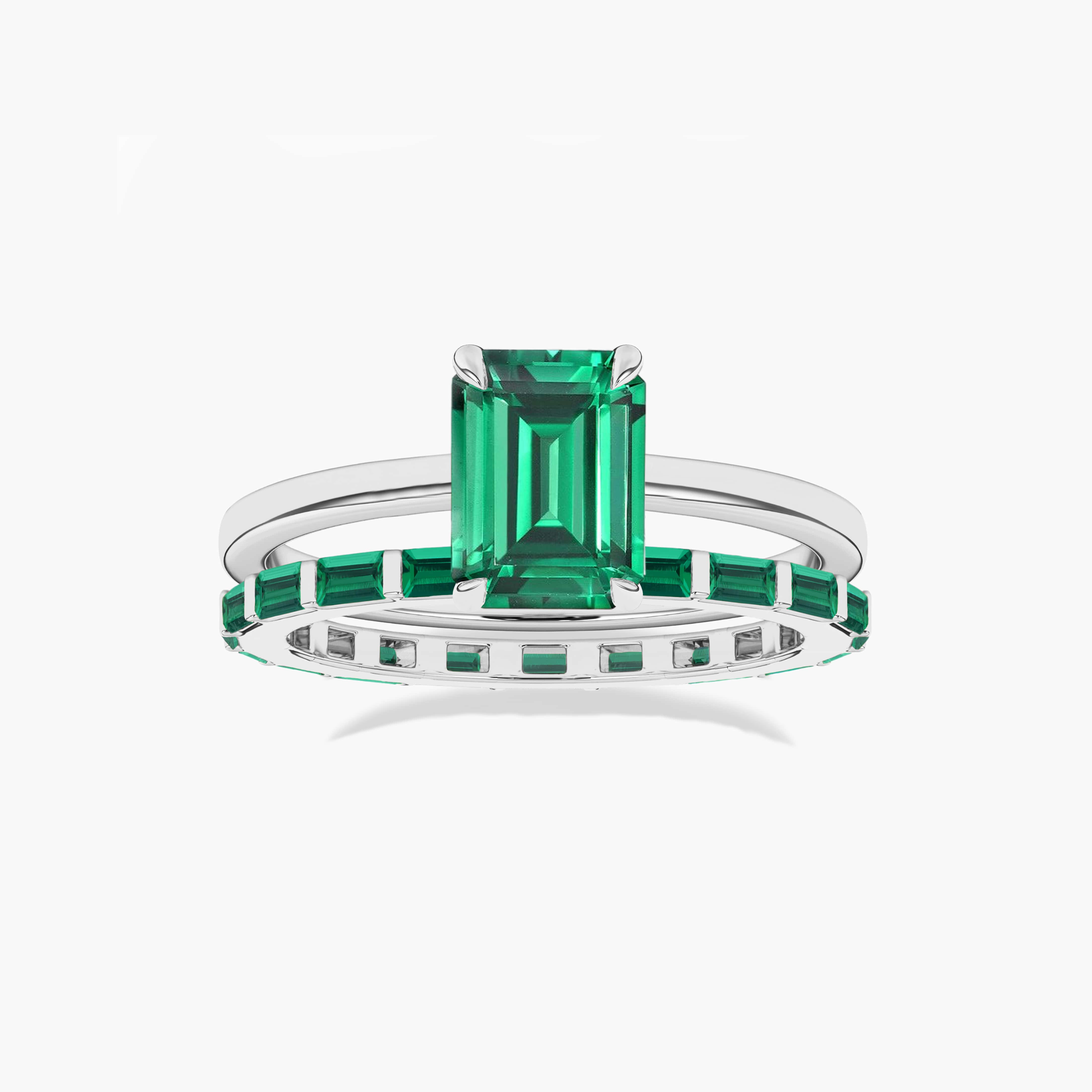 white gold emerald baguette full eternity band with solitaire  ring