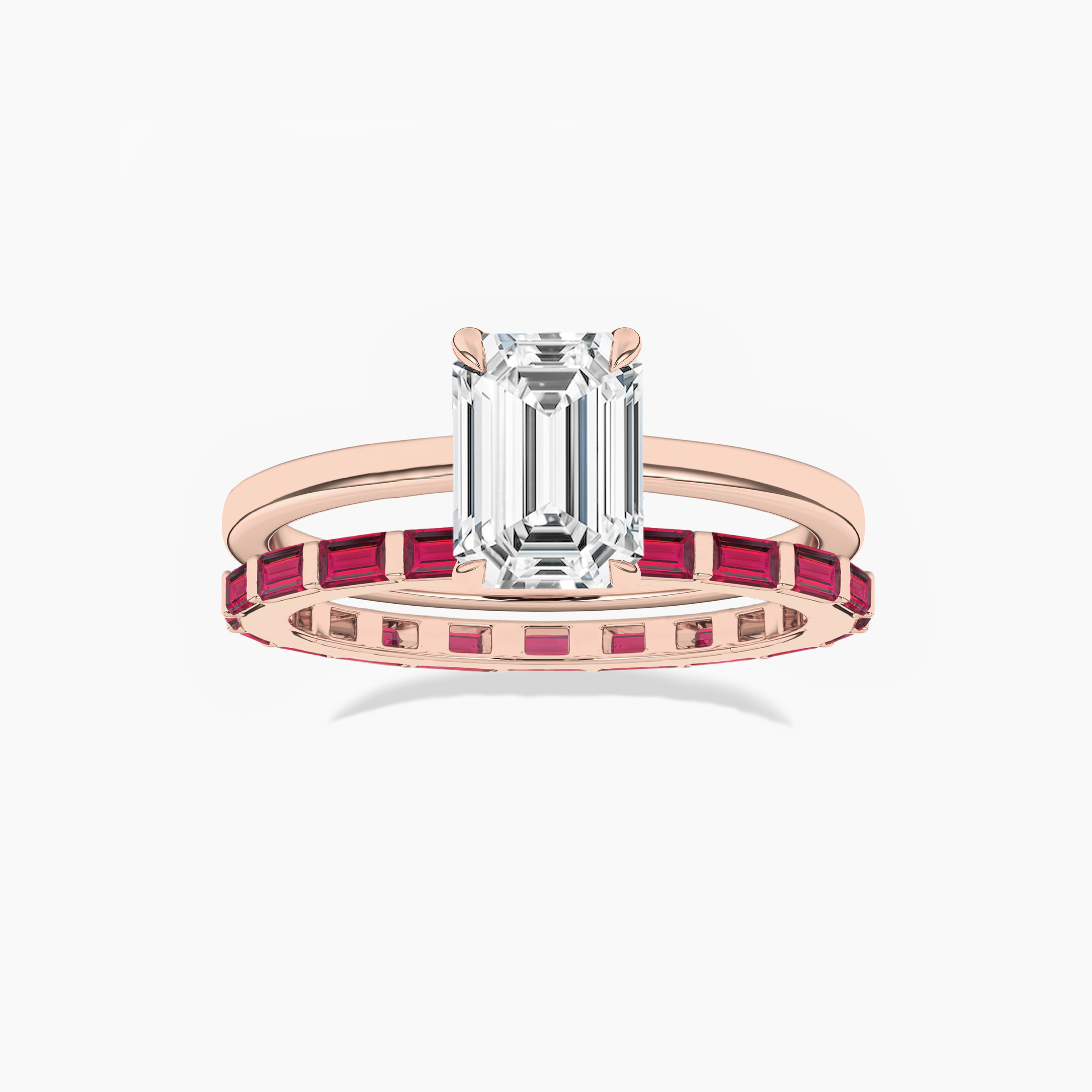 ruby baguette wedding ring with solitaire ring