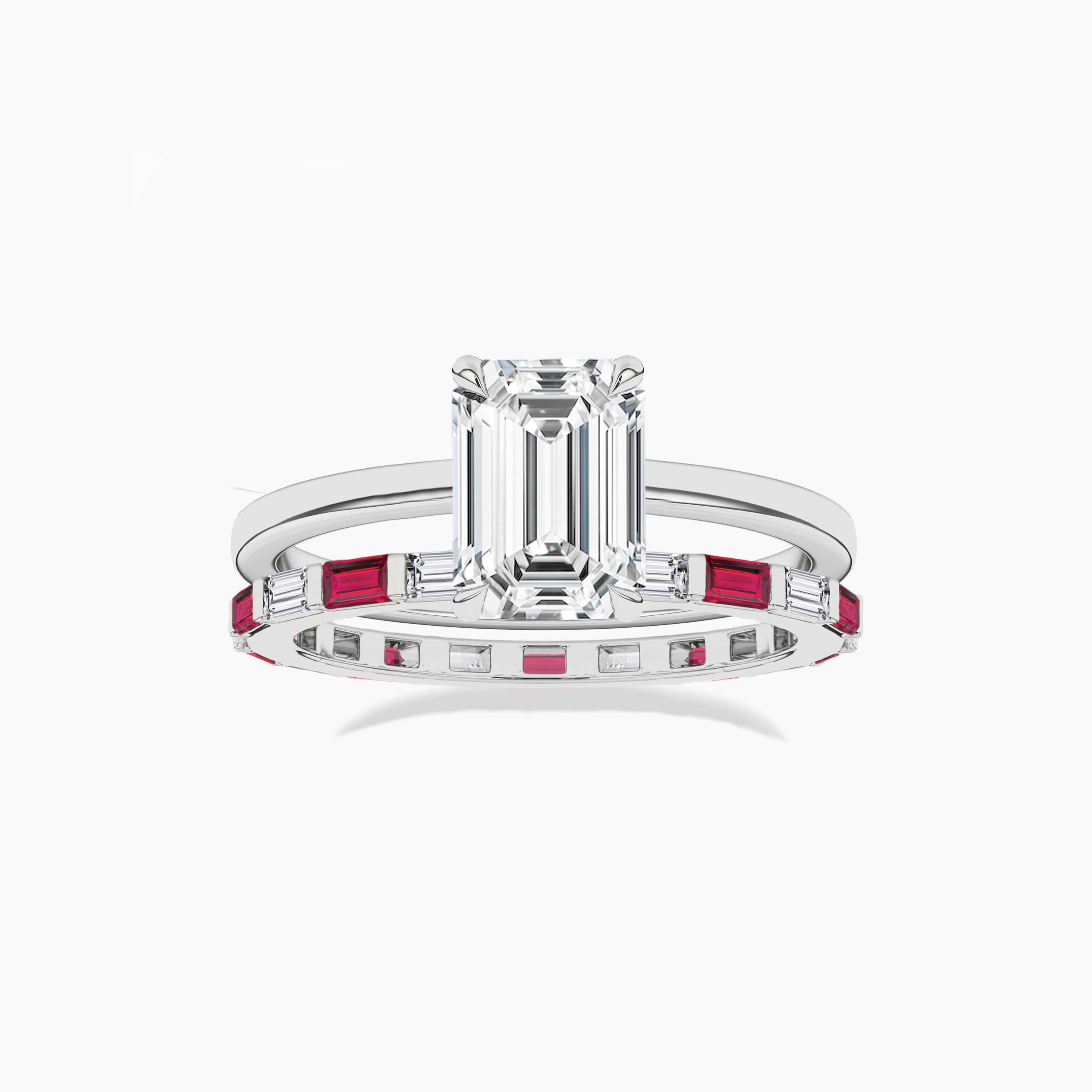 Ruby And Baguette Diamond White Gold Wedding Ring with solitaire ring