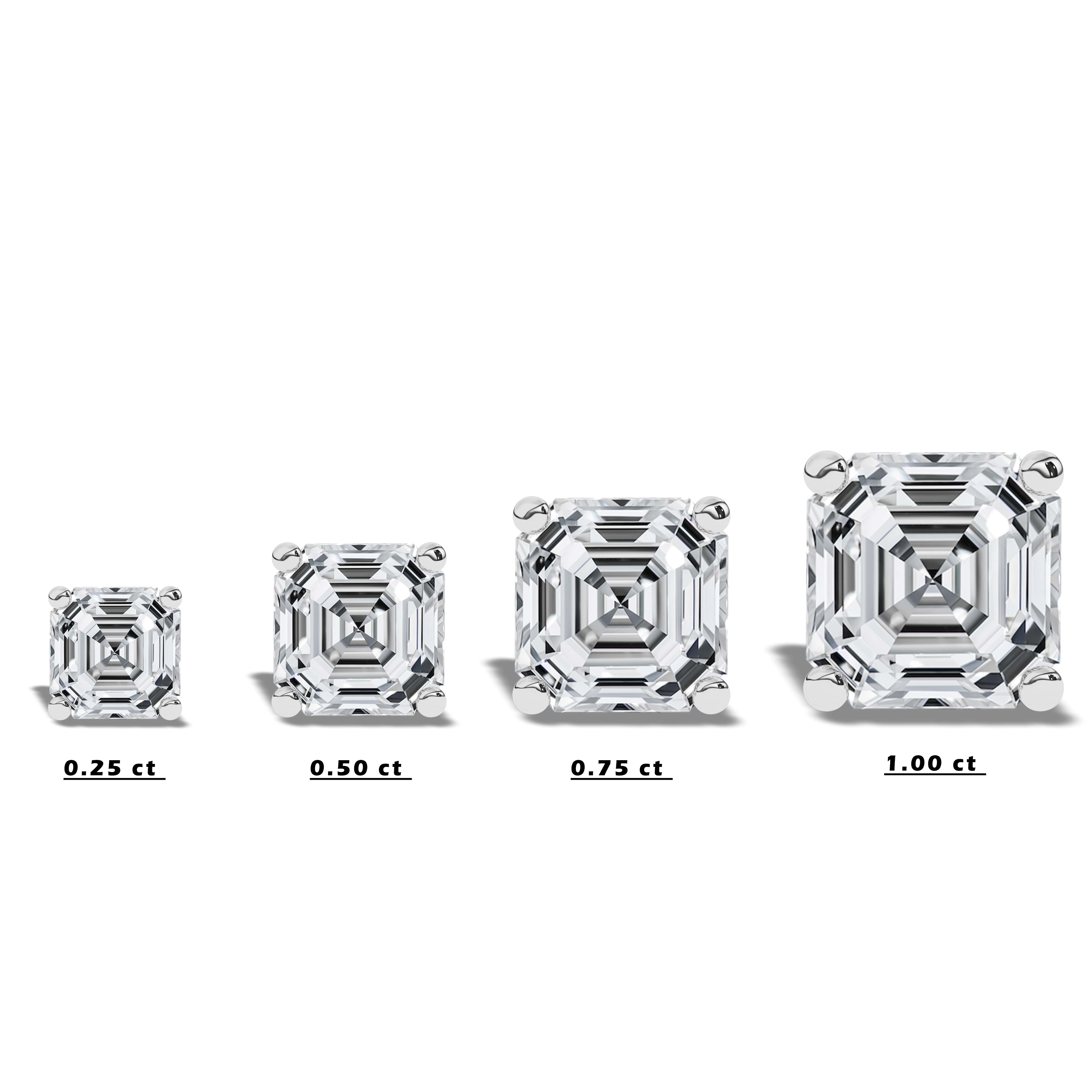 14k White Gold Asscher Cut Solitaire Diamond Stud Earrings