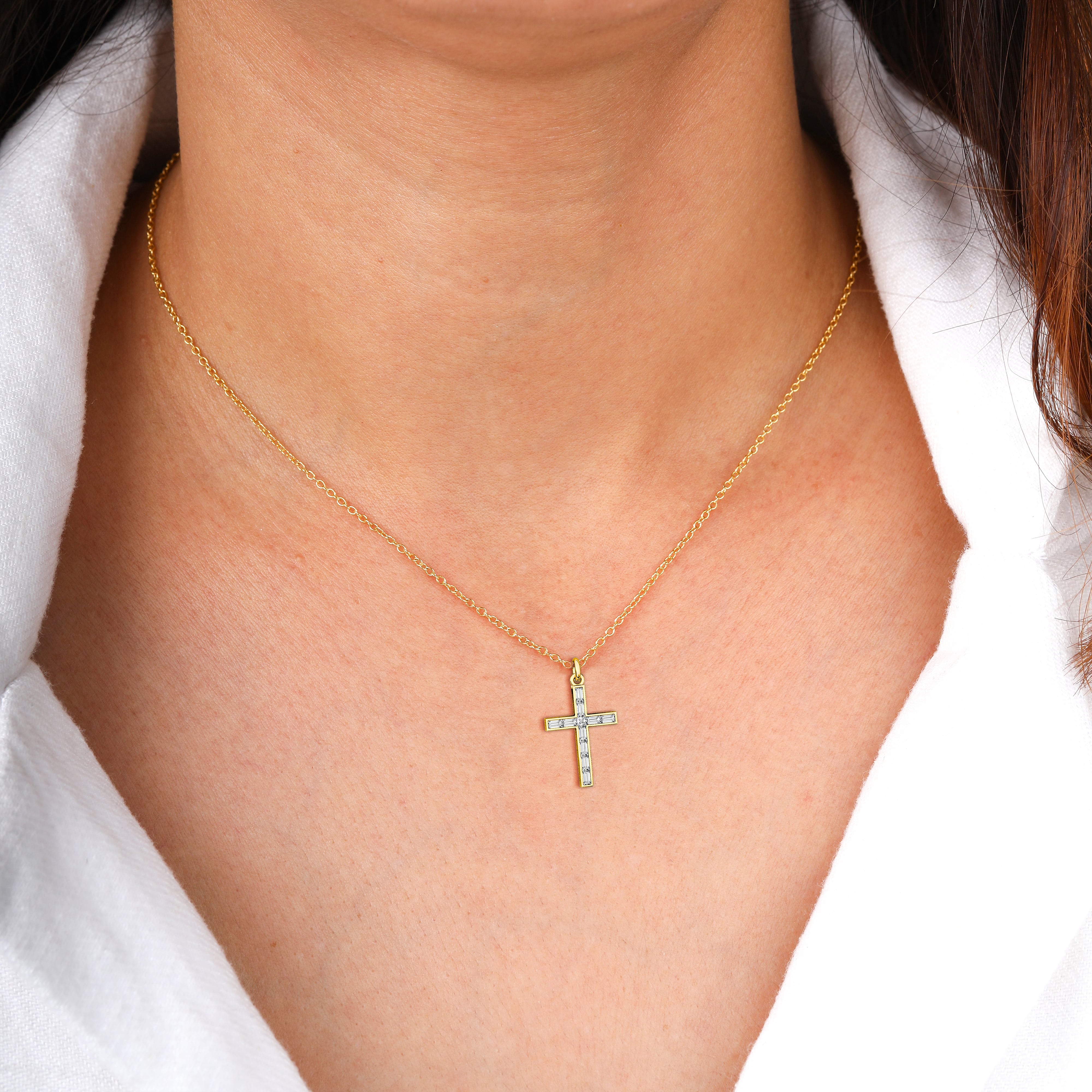 baguette diamond cross necklace for woman 