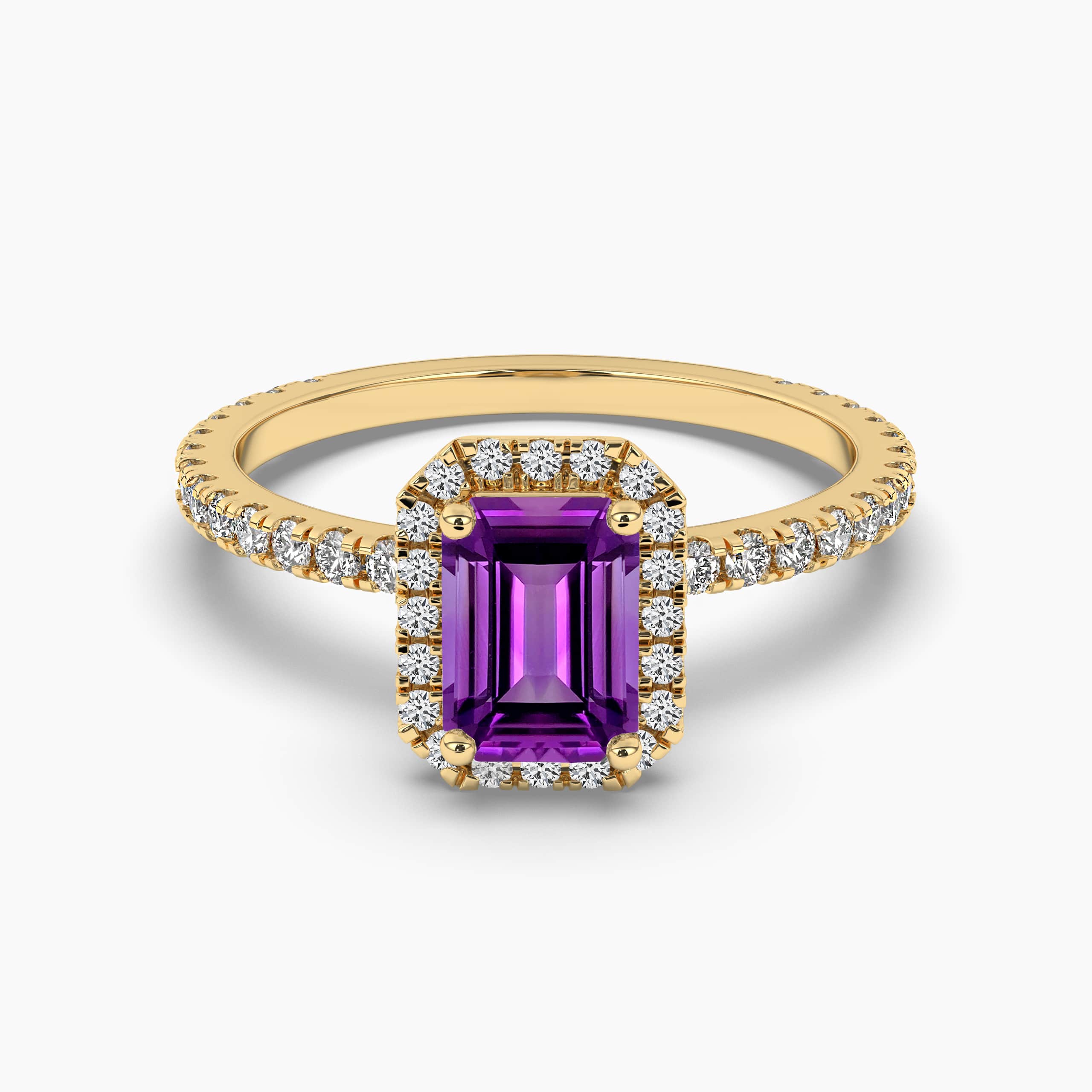 EMERALD AMETHYST & DIAMOND HIDDEN HALO ENGAGEMENT RING YELLOW GOLD