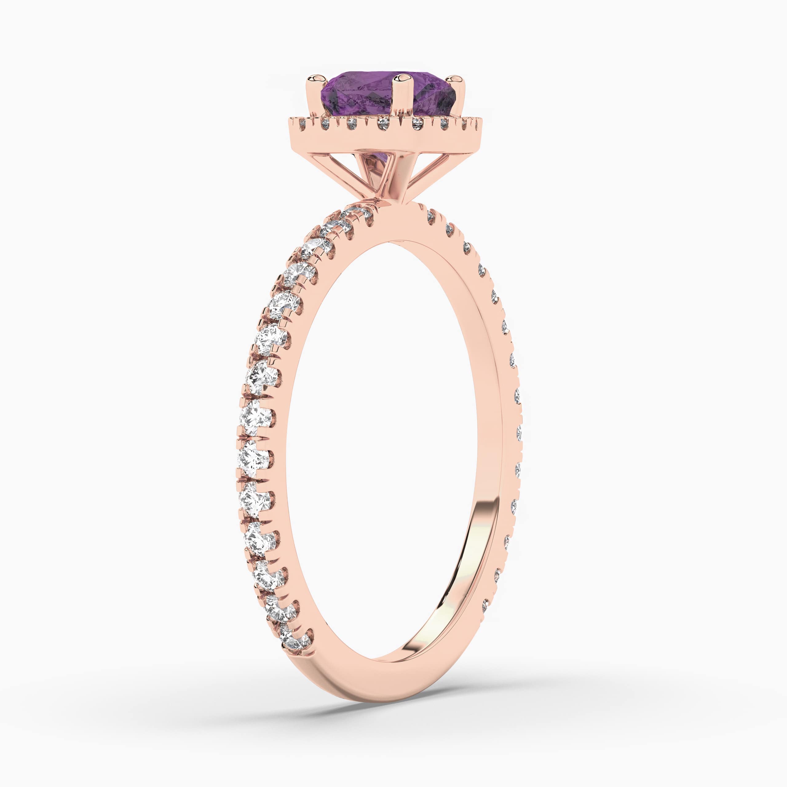 Cushion Certified Natural Amethyst Engagement Ring Rose Gold