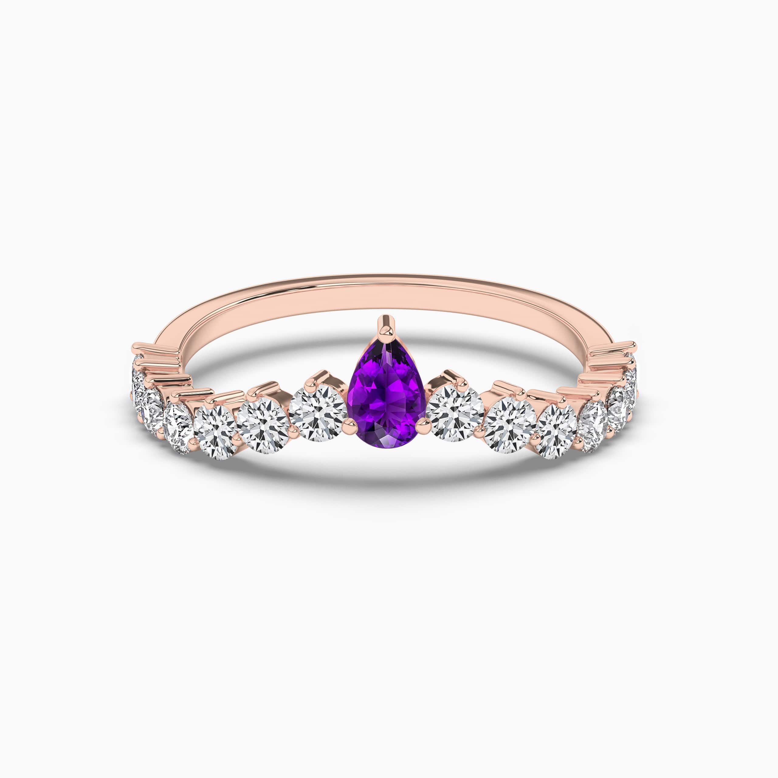 Pear Shaped Amethyst Engagement Ring Rose Gold Bridal Set Vintage Amethyst Ring