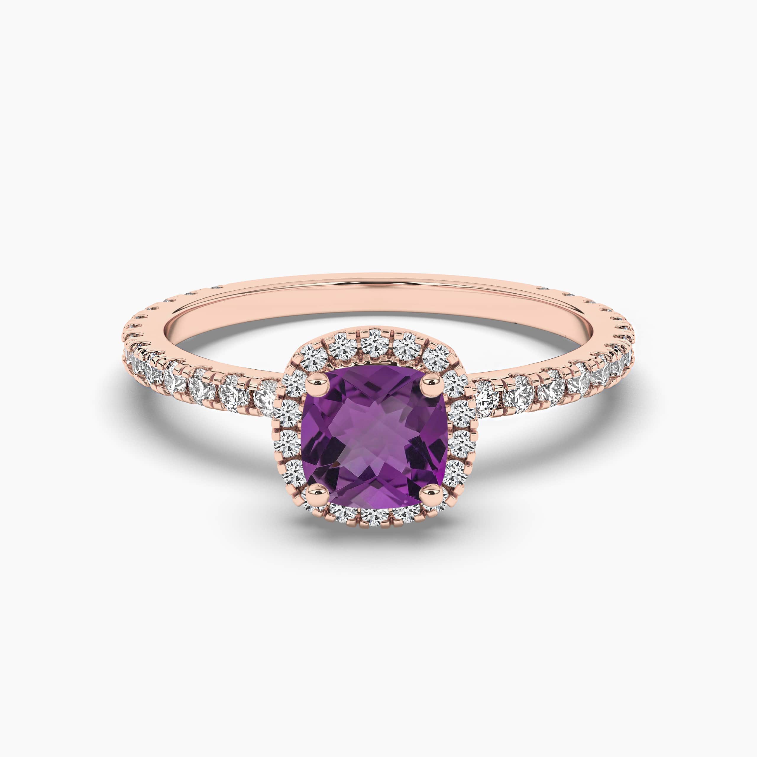 cushion-cut Amethyst Diamond Halo Ring Rose Gold