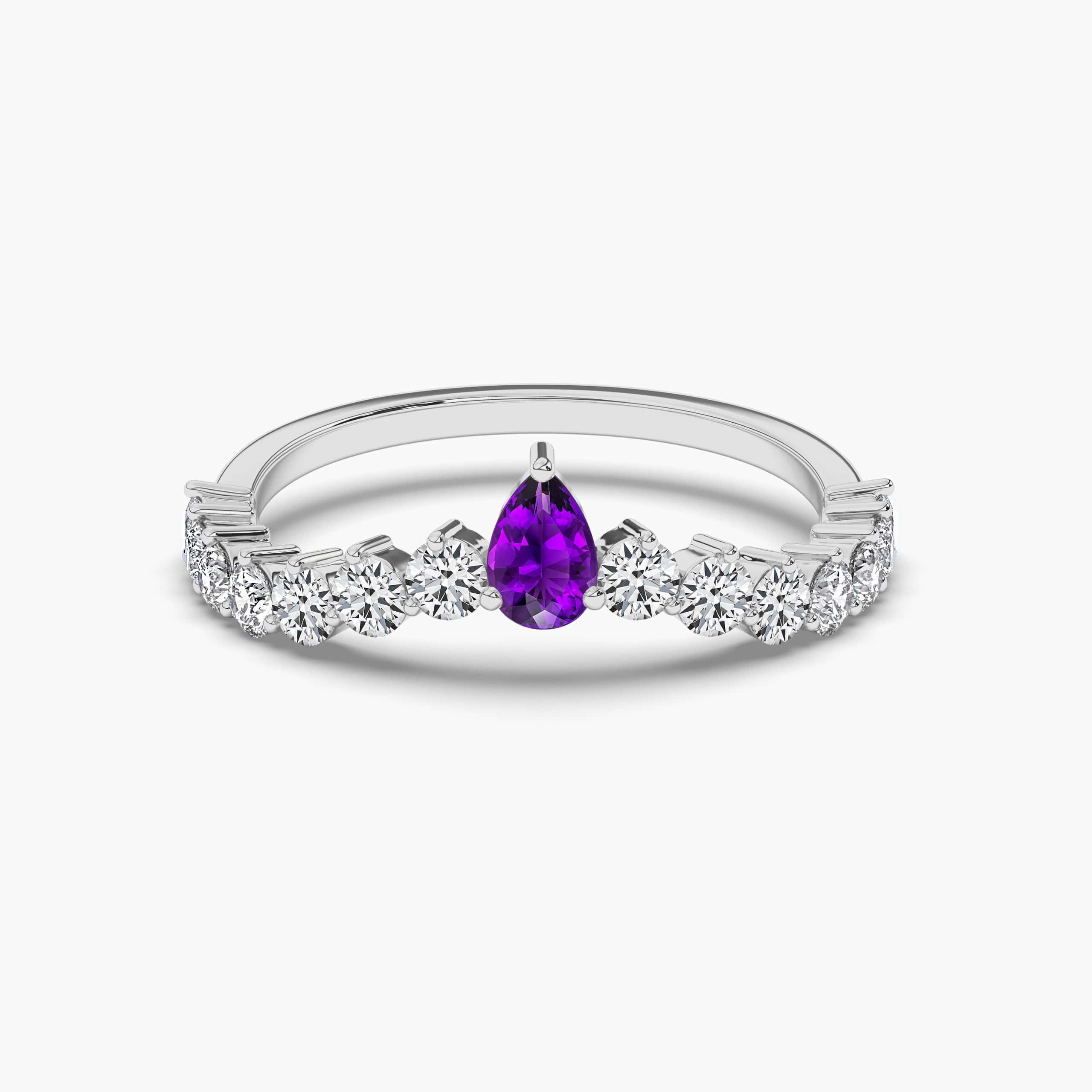 white gold pear shaped amethyst diamond ring