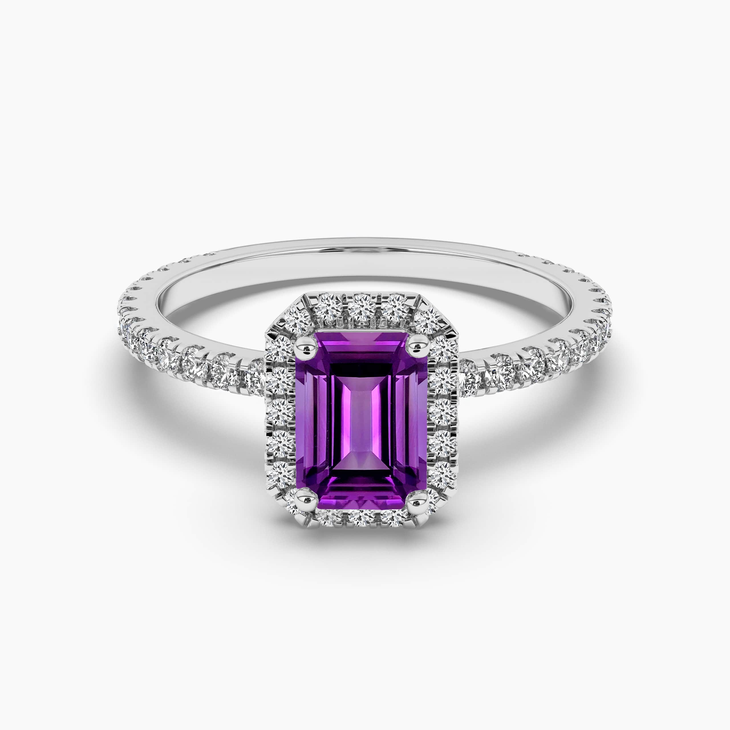 EMERALD AMETHYST & DIAMOND HIDDEN HALO ENGAGEMENT RING WHITE GOLD