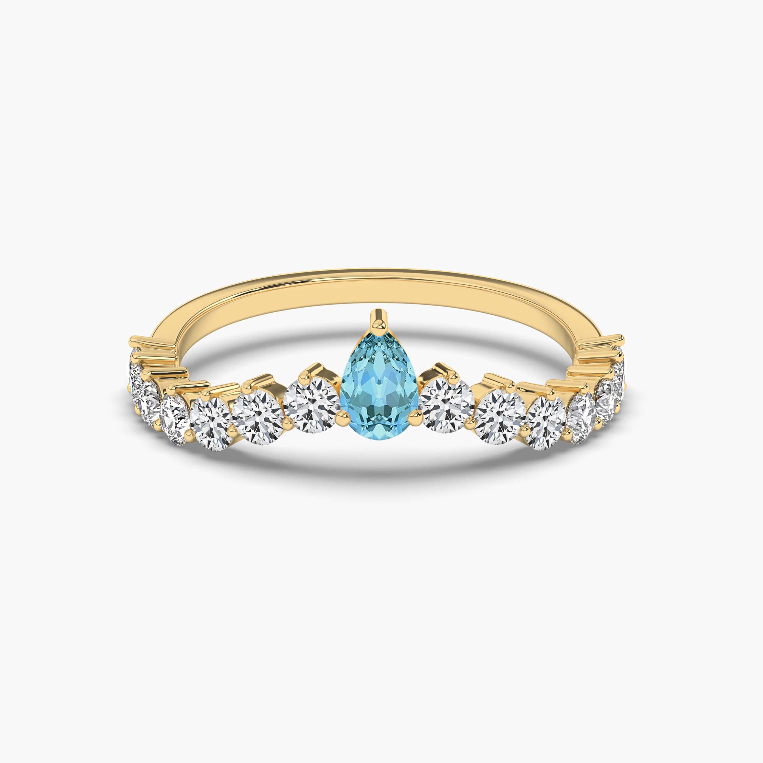 Pear Cut Aquamarine Diamond  Gold Ring