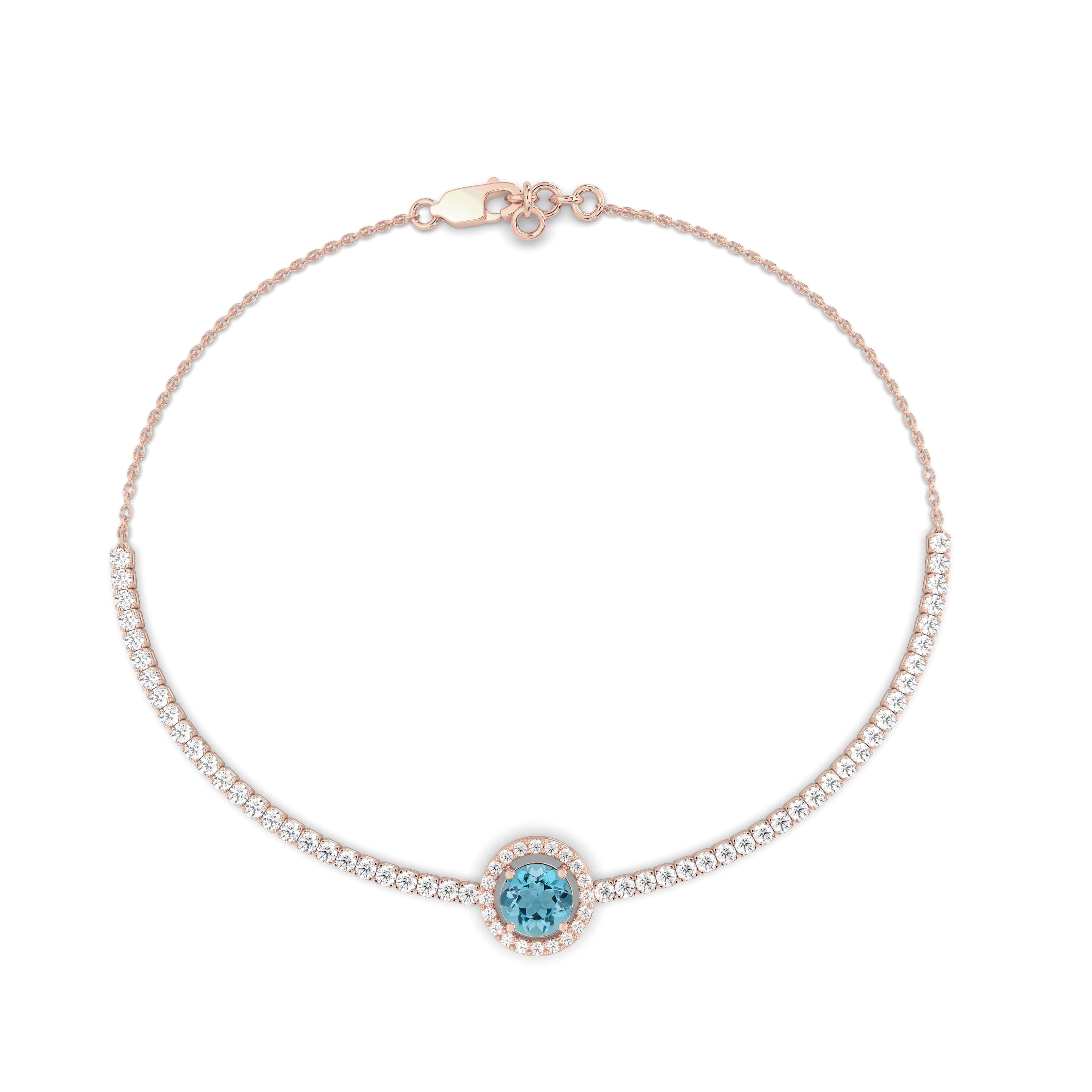 Round Aquamarine Halo Chain Diamond Bracelet