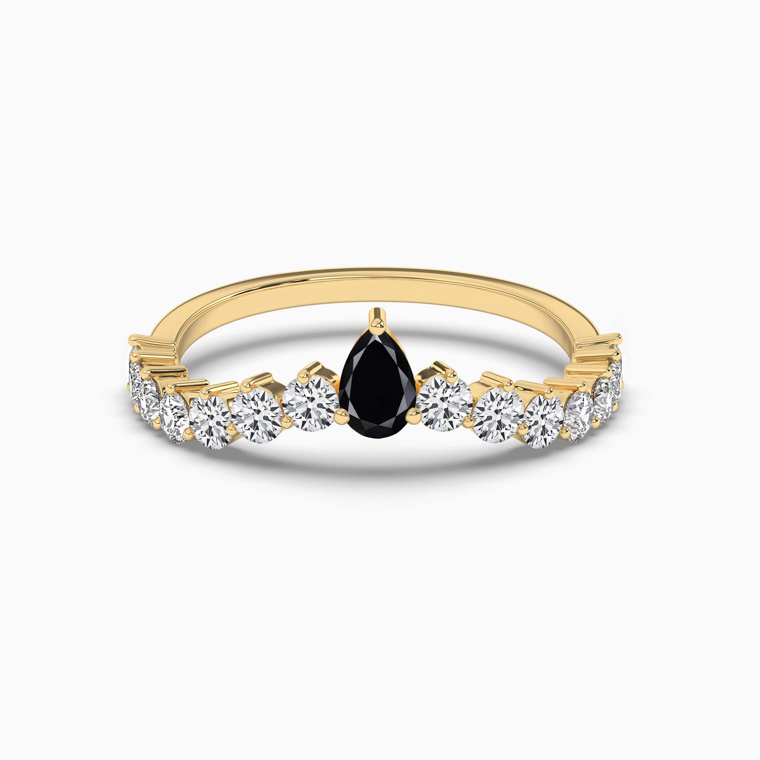 Black Diamond Pear Shaped Ring Yellow Gold