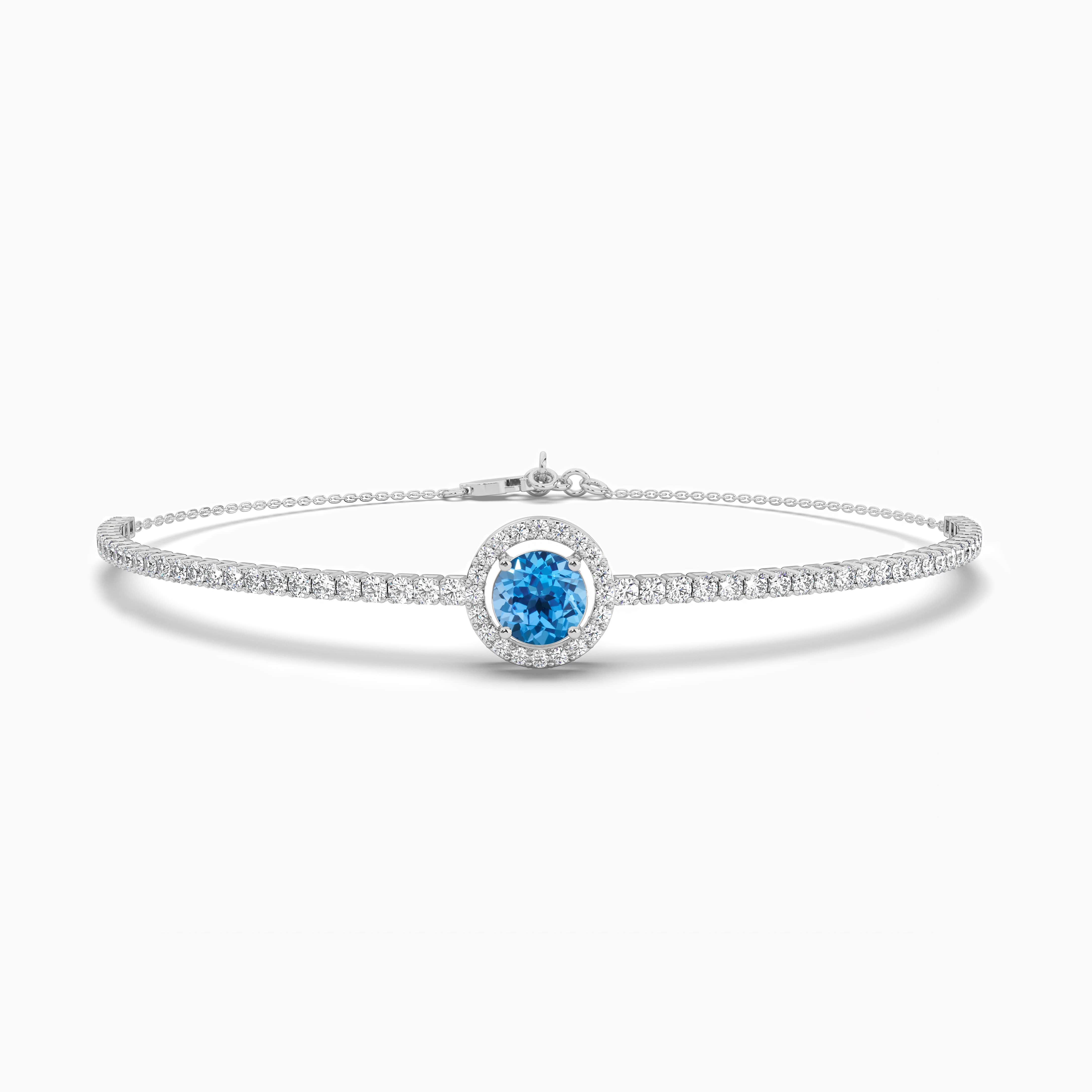 Blue Topaz And White Topaz Halo Bracelet In Sterling Silver