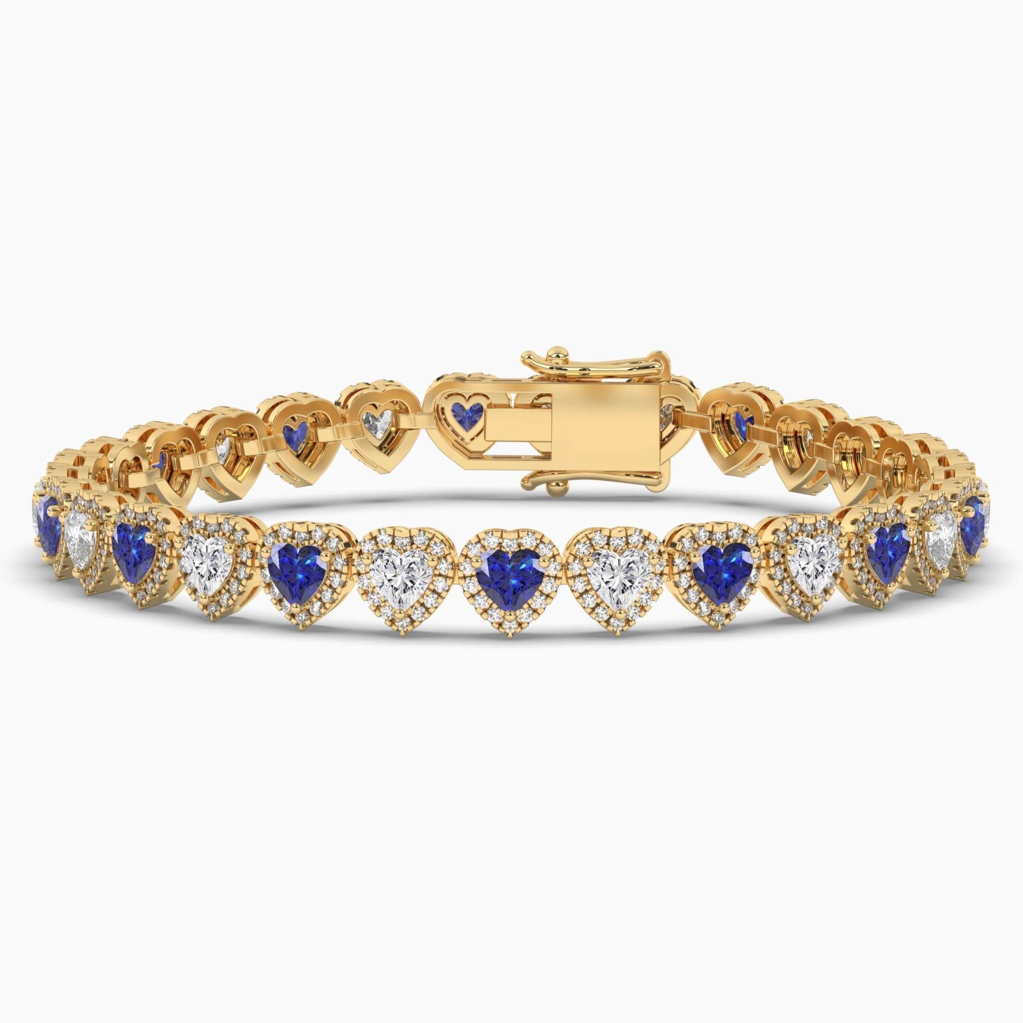 Heart Cut Blue Sapphire and Round Diamond Eternity Tennis Bracelet