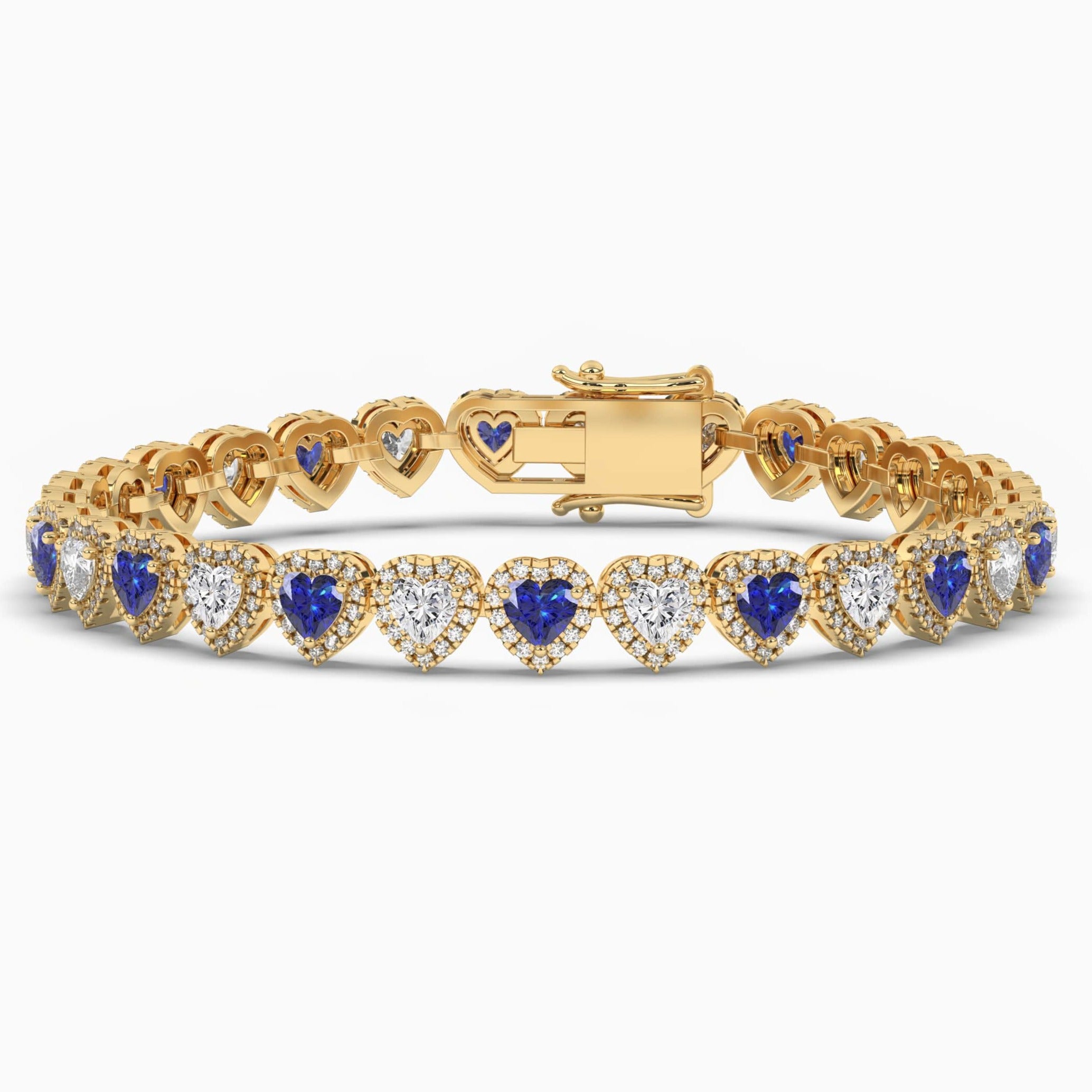 Heart Cut Blue Sapphire and Round Diamond Eternity Tennis Bracelet