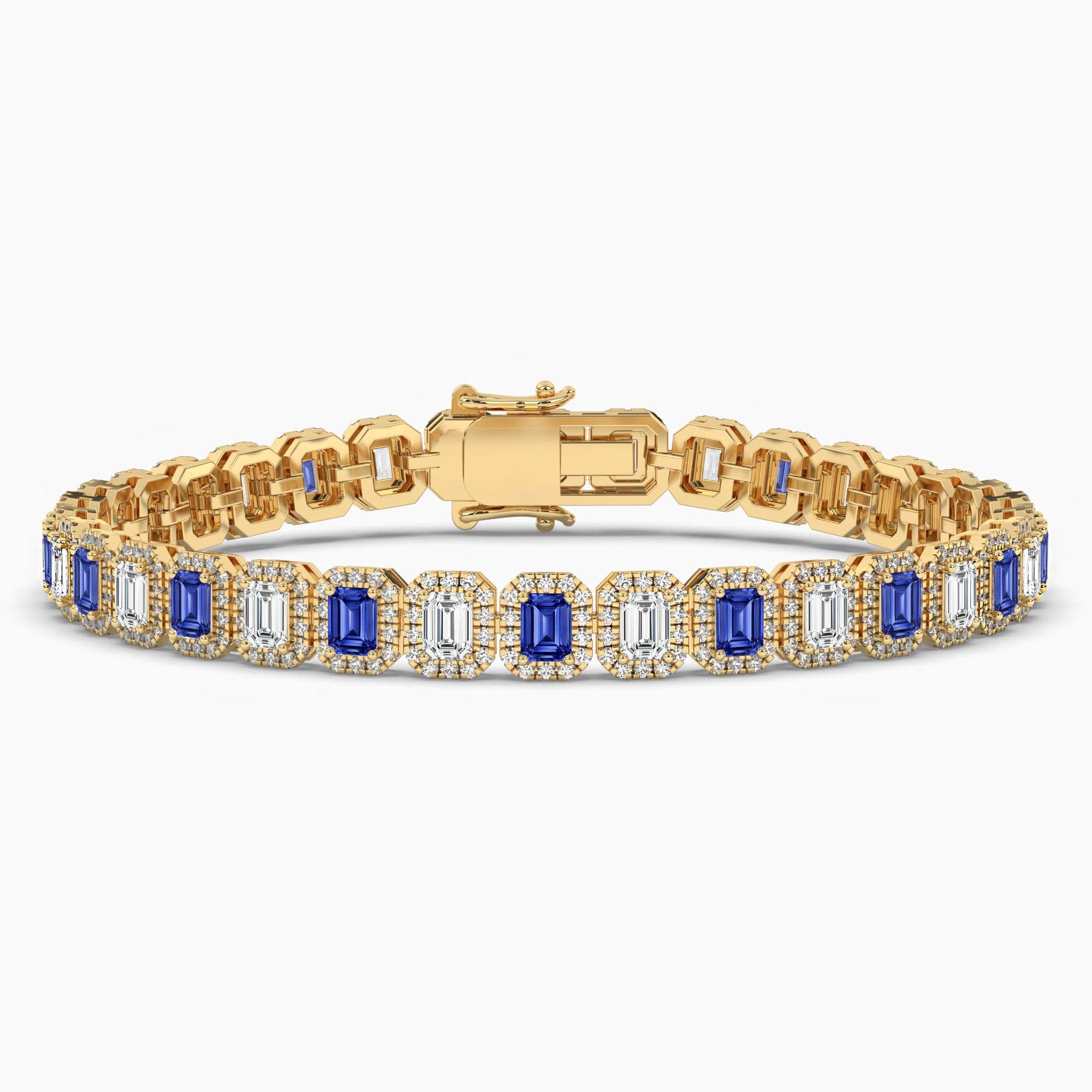 Emerald Cut Tennis White Diamond Bracelet Yellow Gold